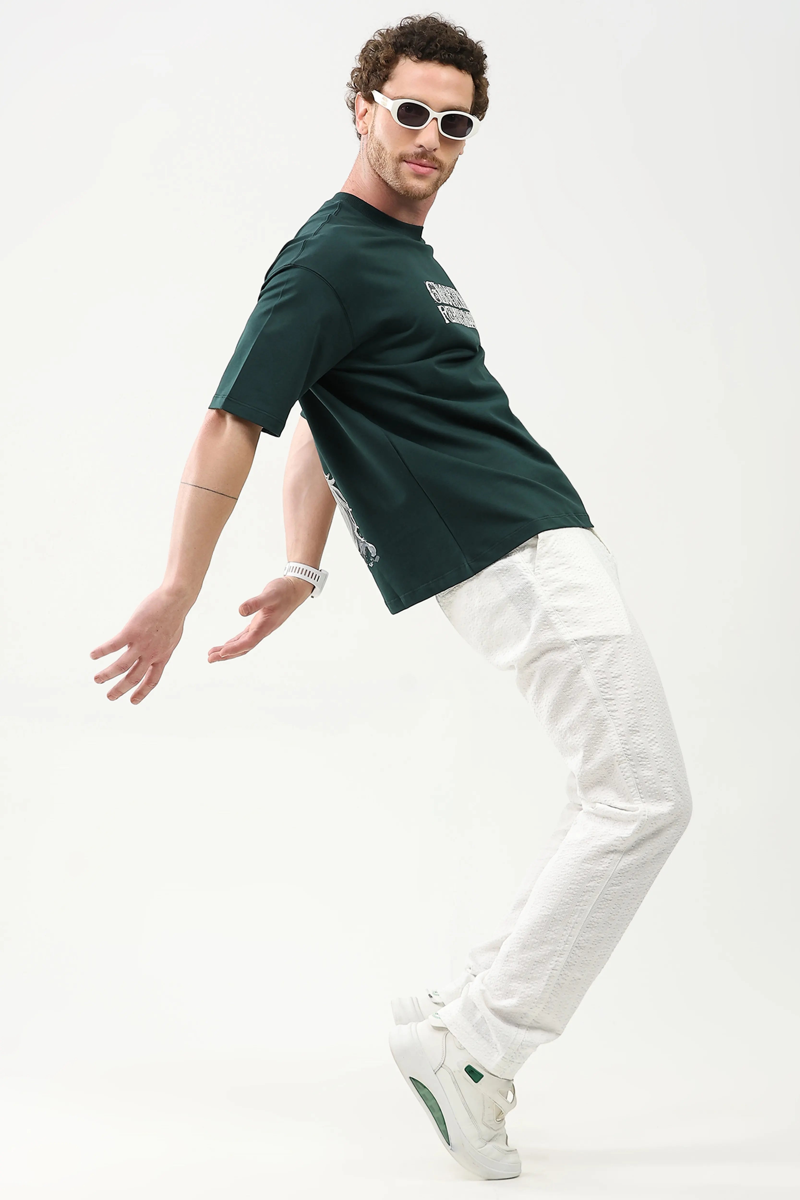 White Self-Striped Cotton Trousers