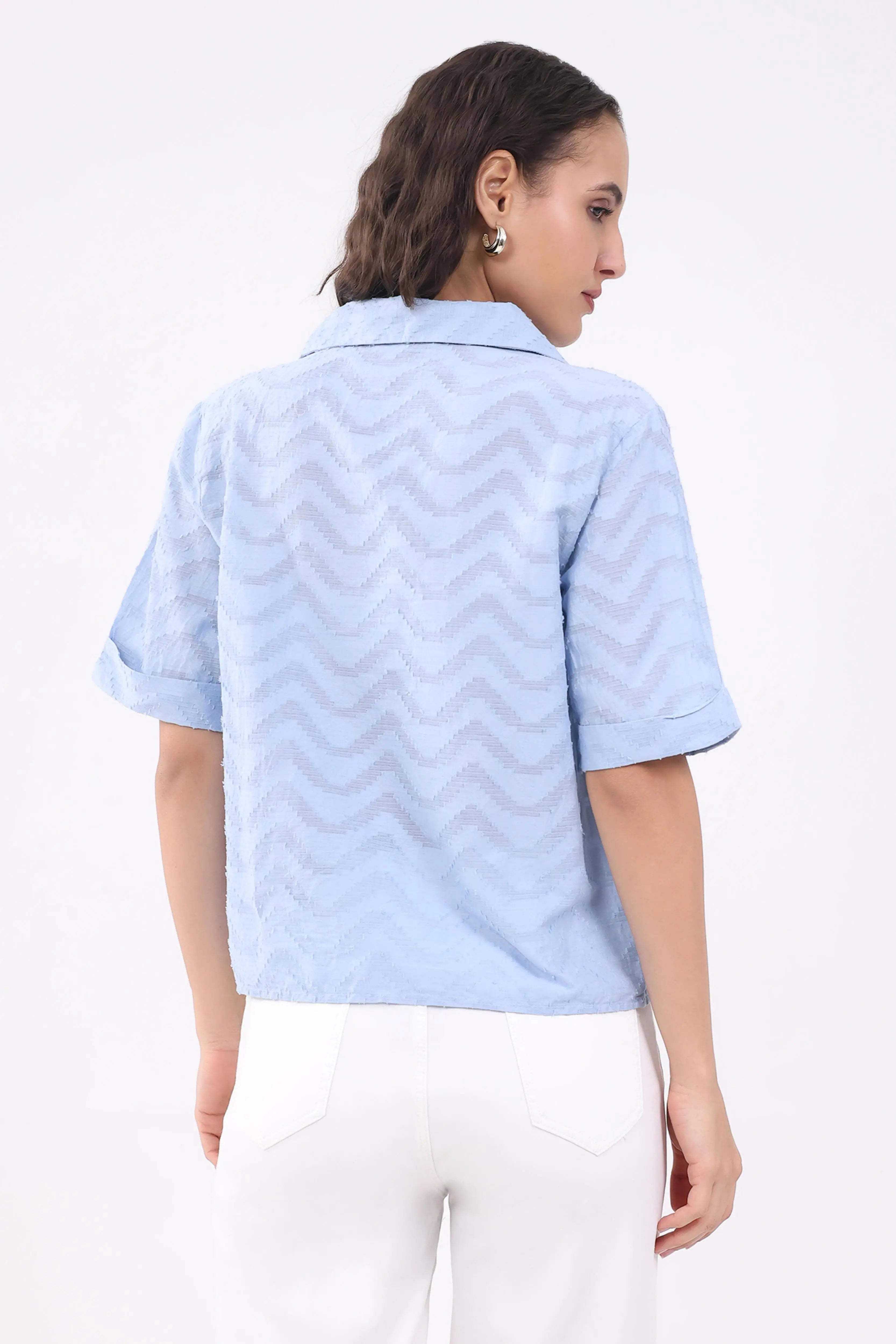 Blue Blouson Dobby Cotton Top - Global Republic