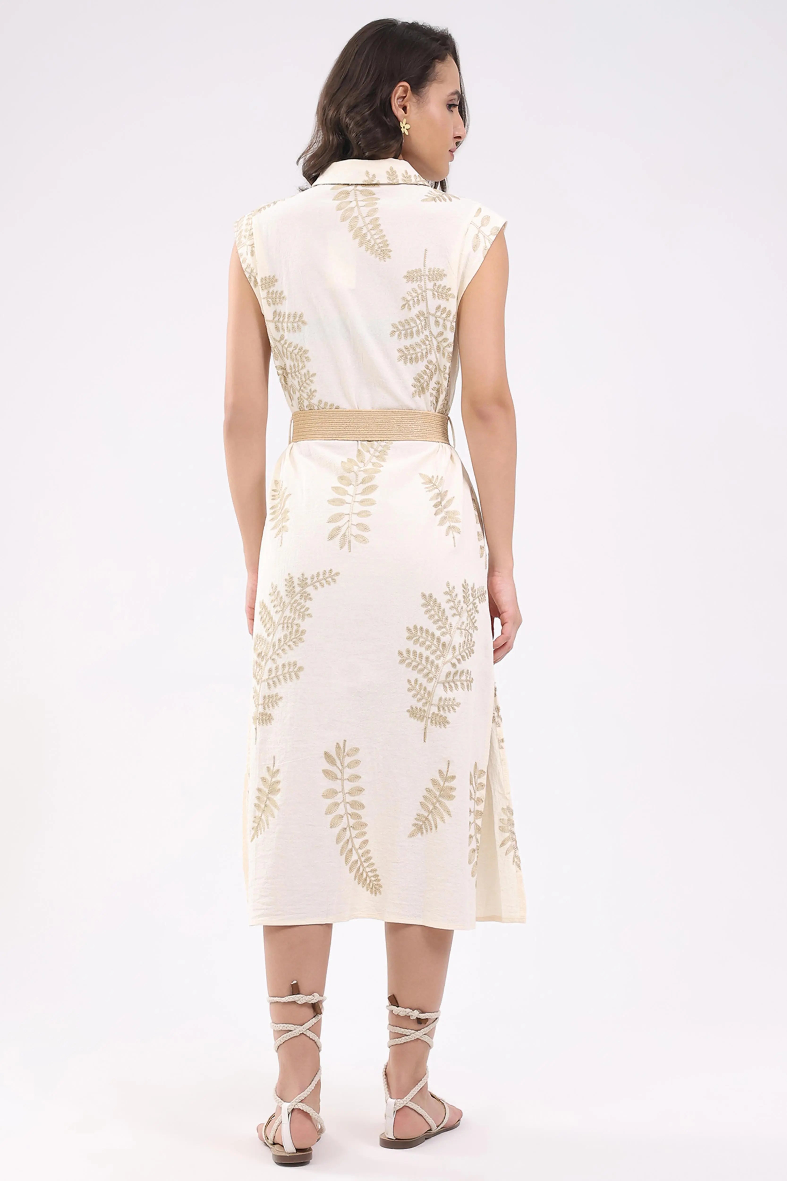 Beige Embroidered Shirt dress - Global Republic