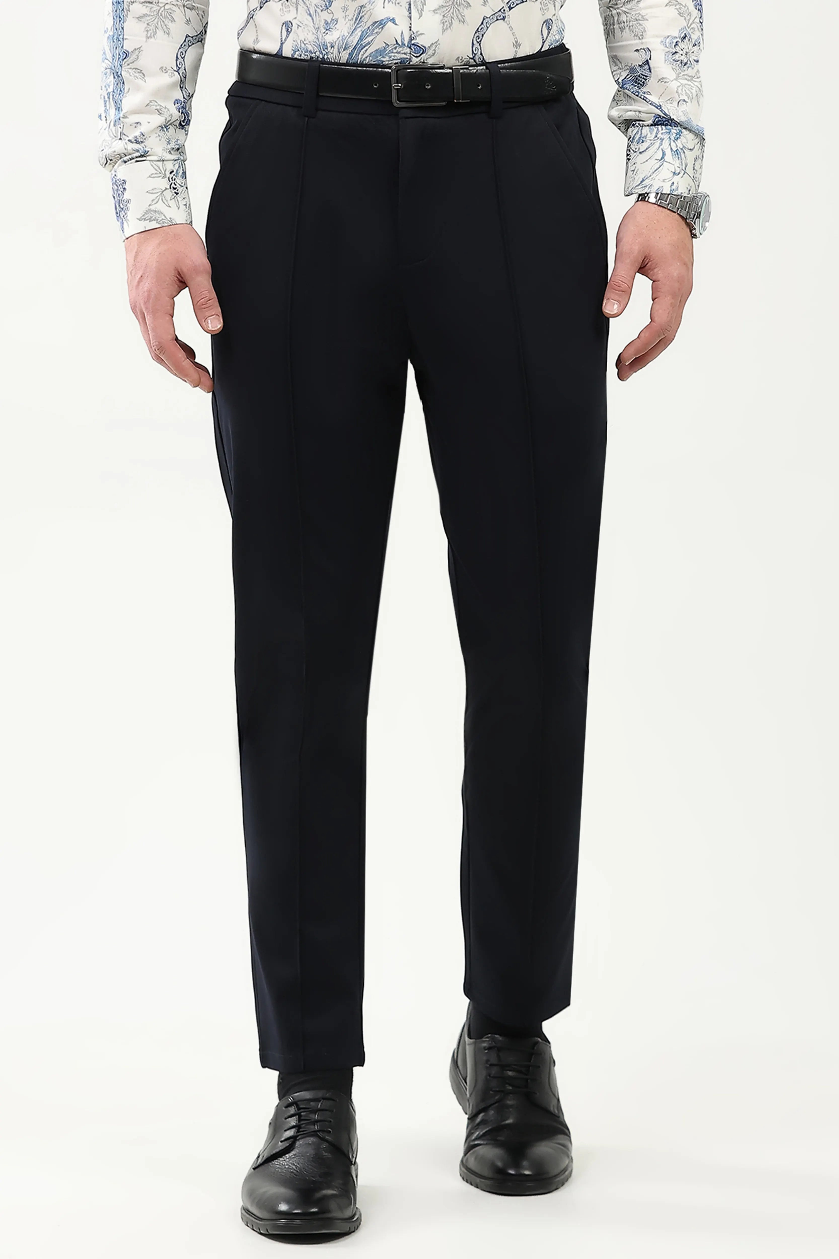 Navy Slim Fit Trousers - Global Republic
