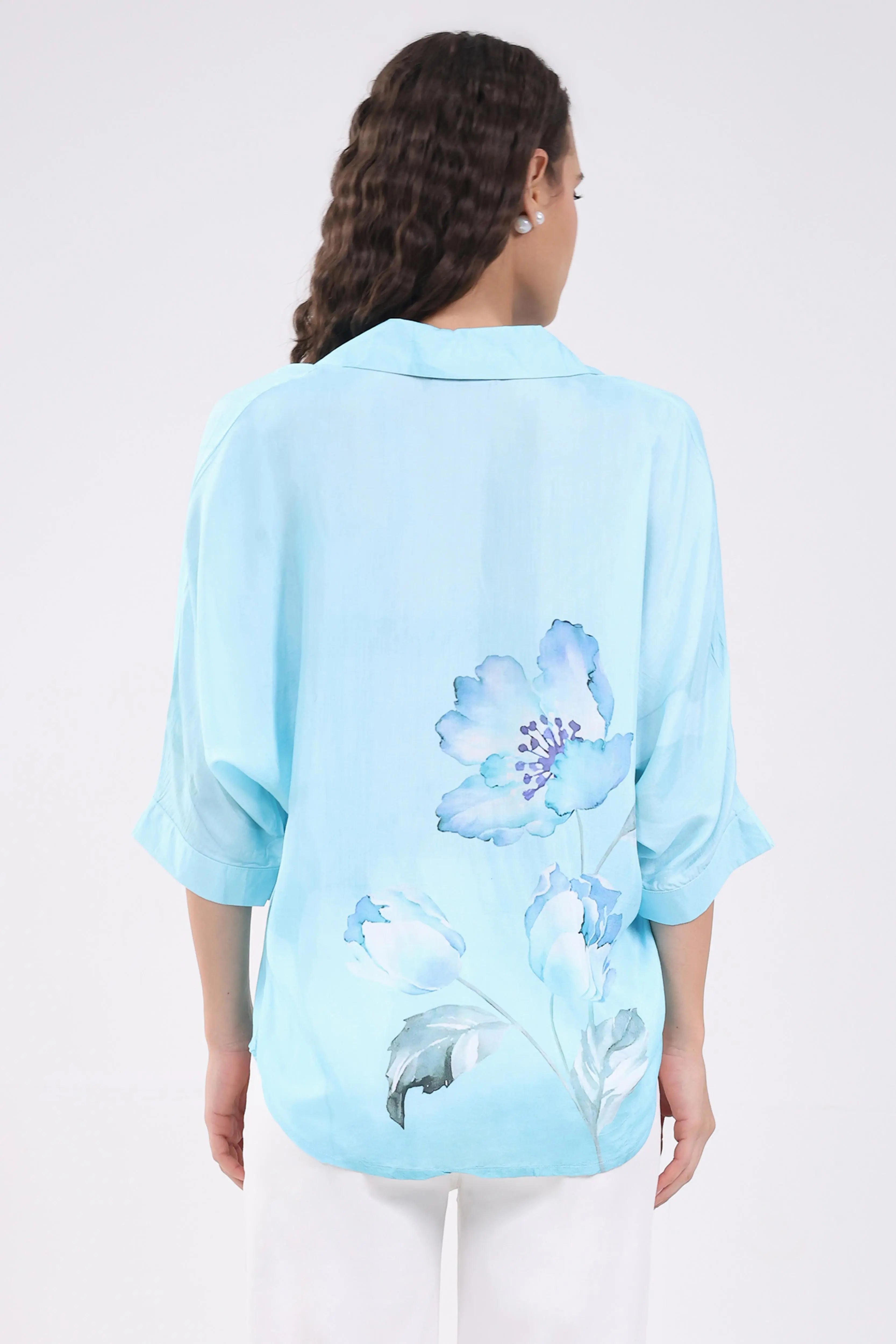 Blue Viscose Floral Loose Top - Global Republic