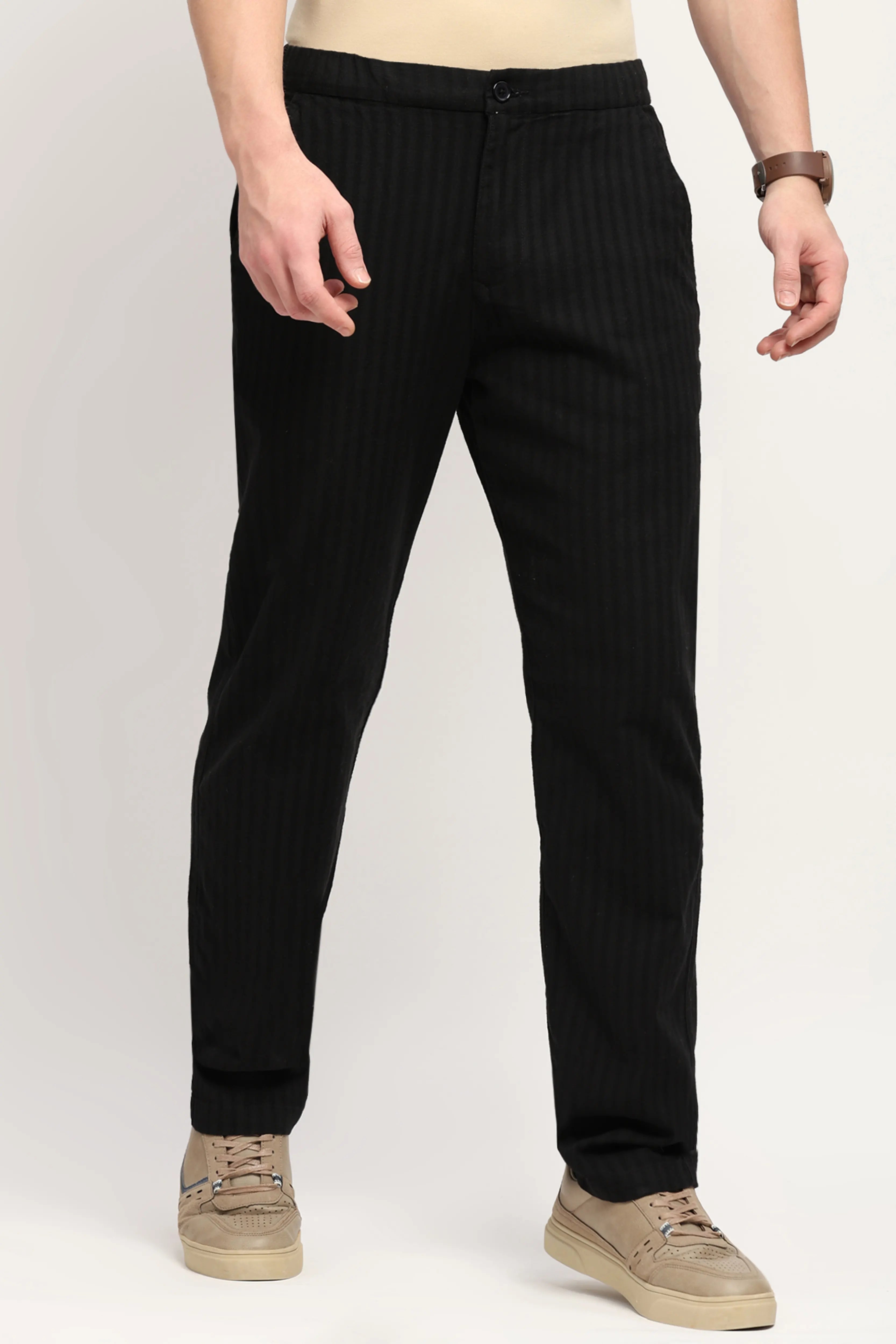 Black Smart Fit Linen-Blend Trousers