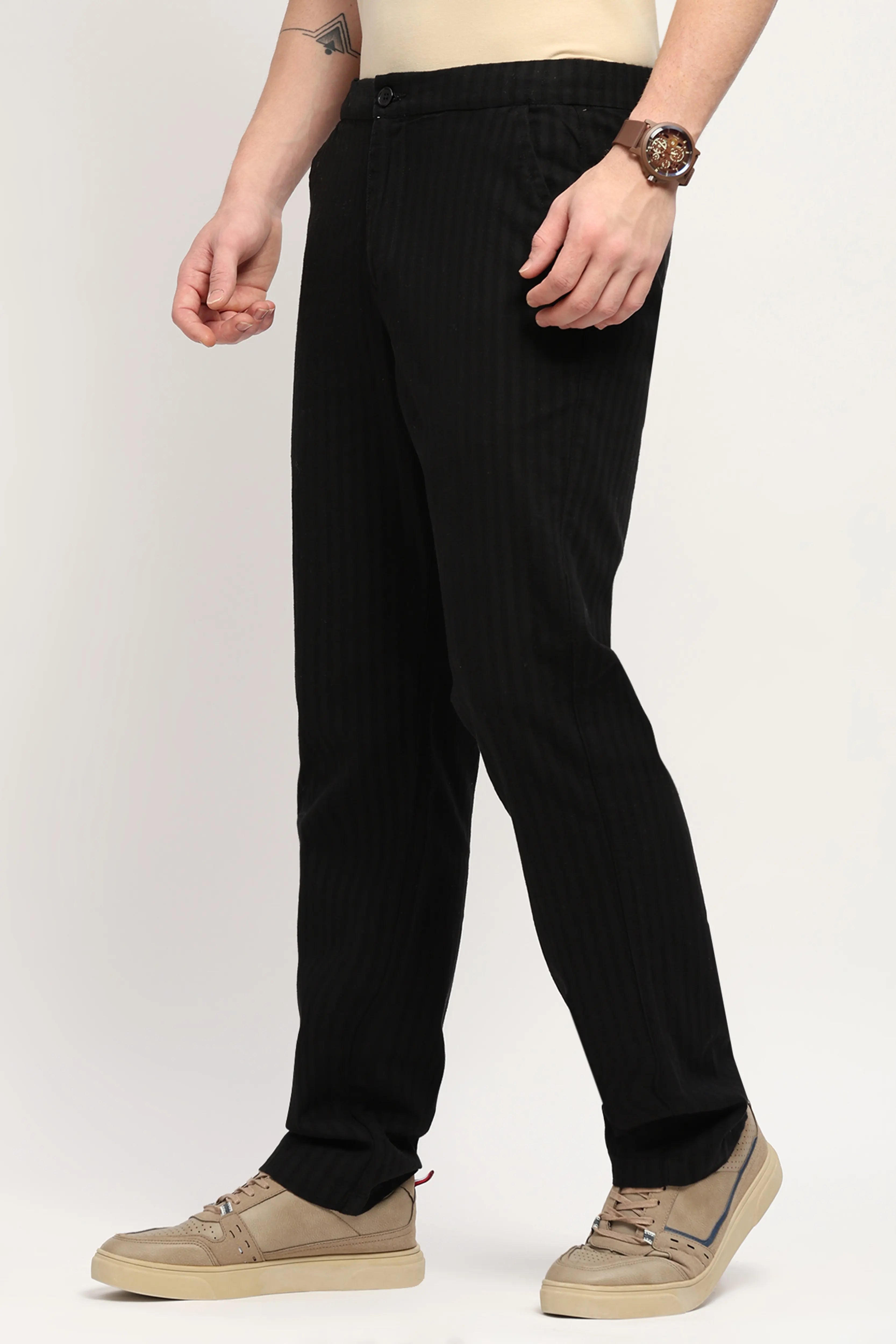 Black Smart Fit Linen-Blend Trousers