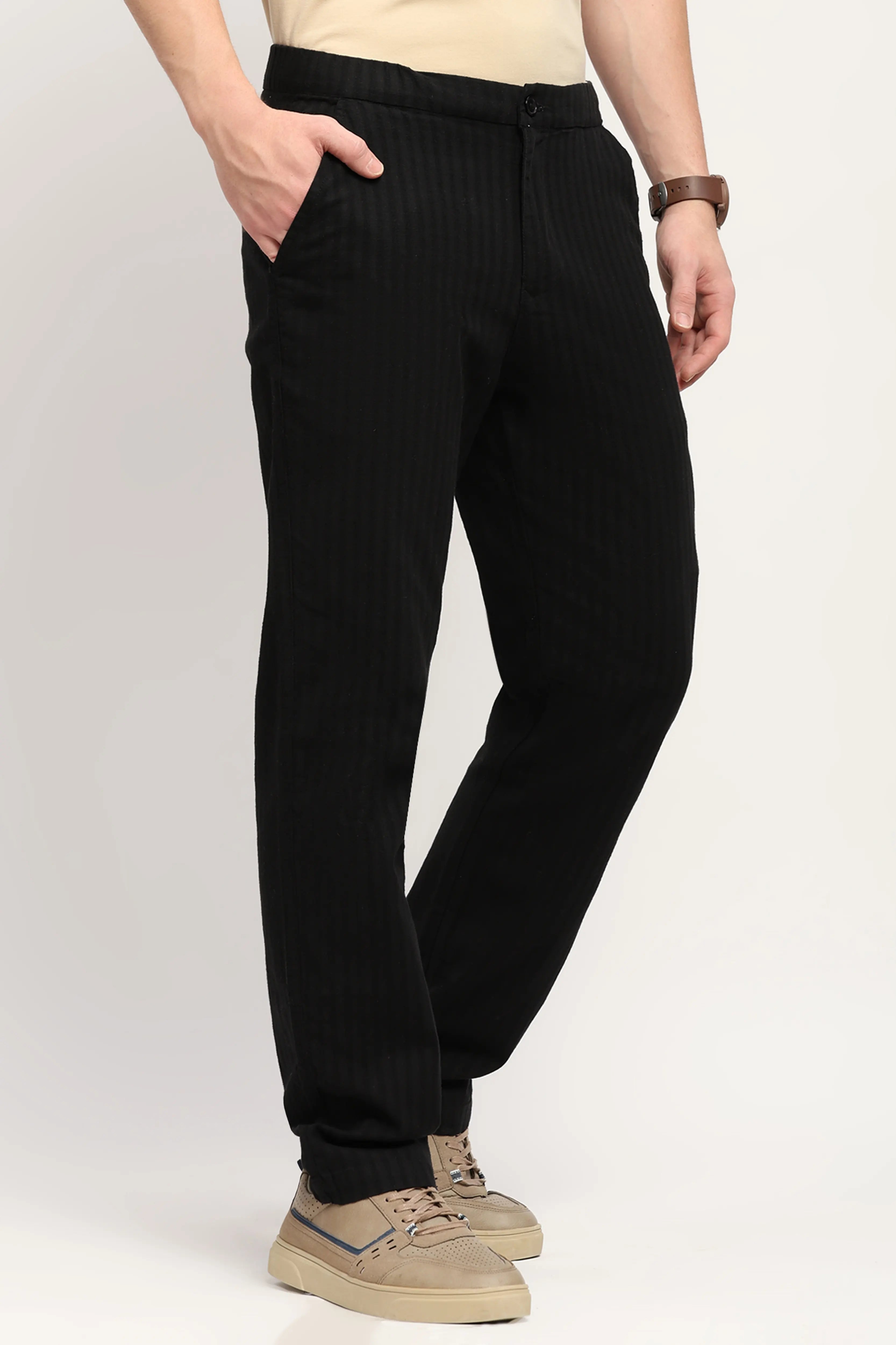 Black Smart Fit Linen-Blend Trousers