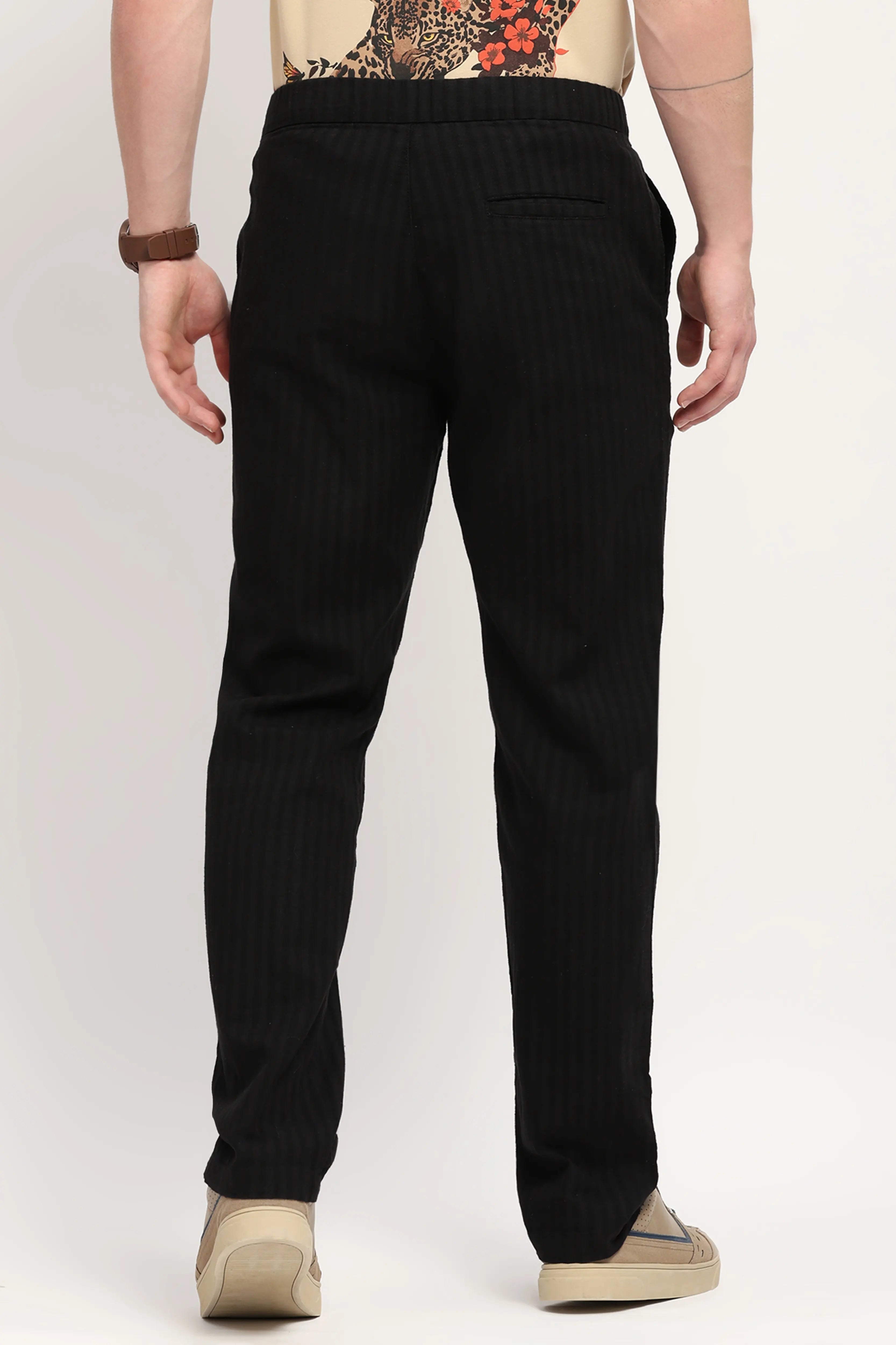 Black Smart Fit Linen-Blend Trousers - Global Republic