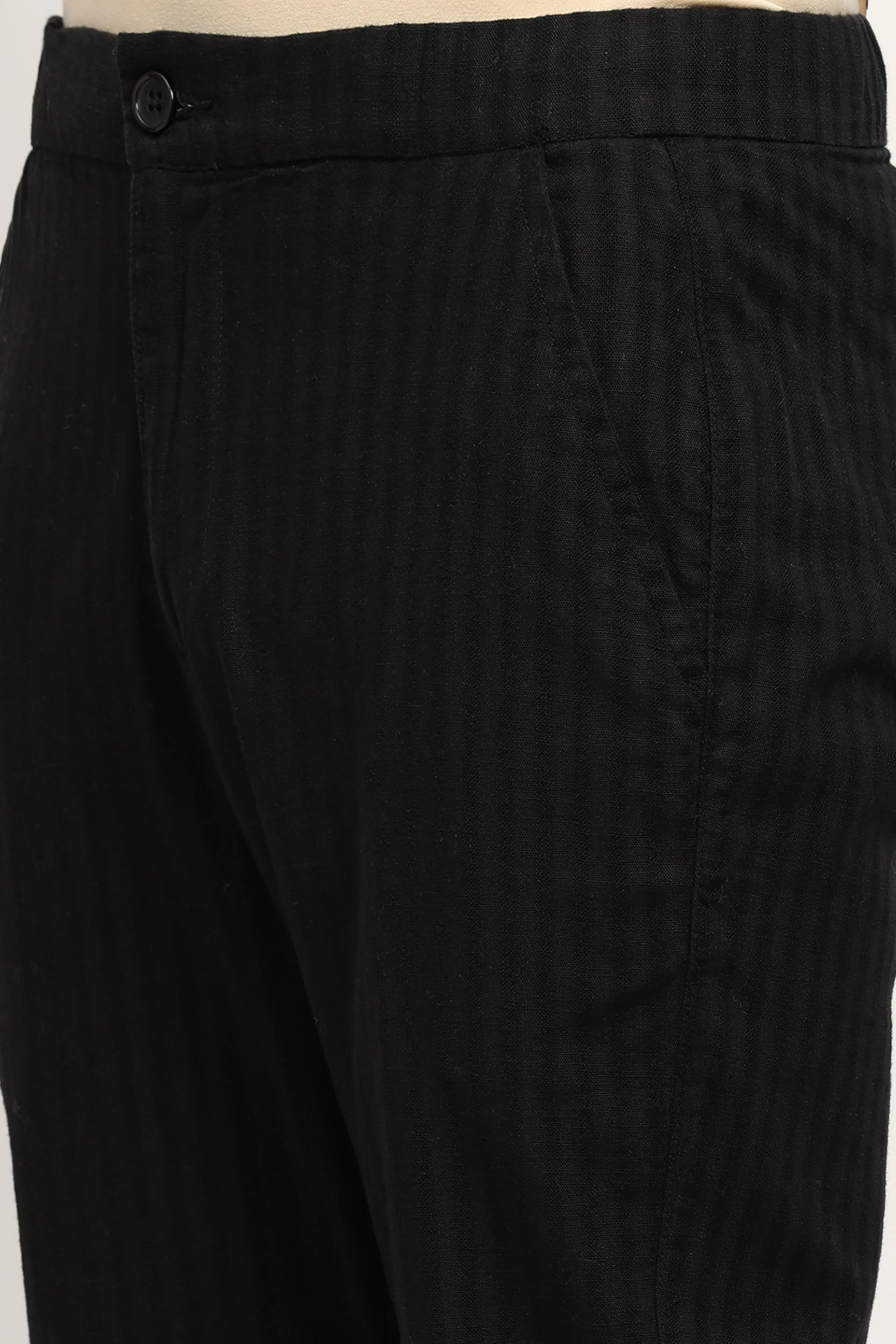 Black Smart Fit Linen-Blend Trousers - Global Republic
