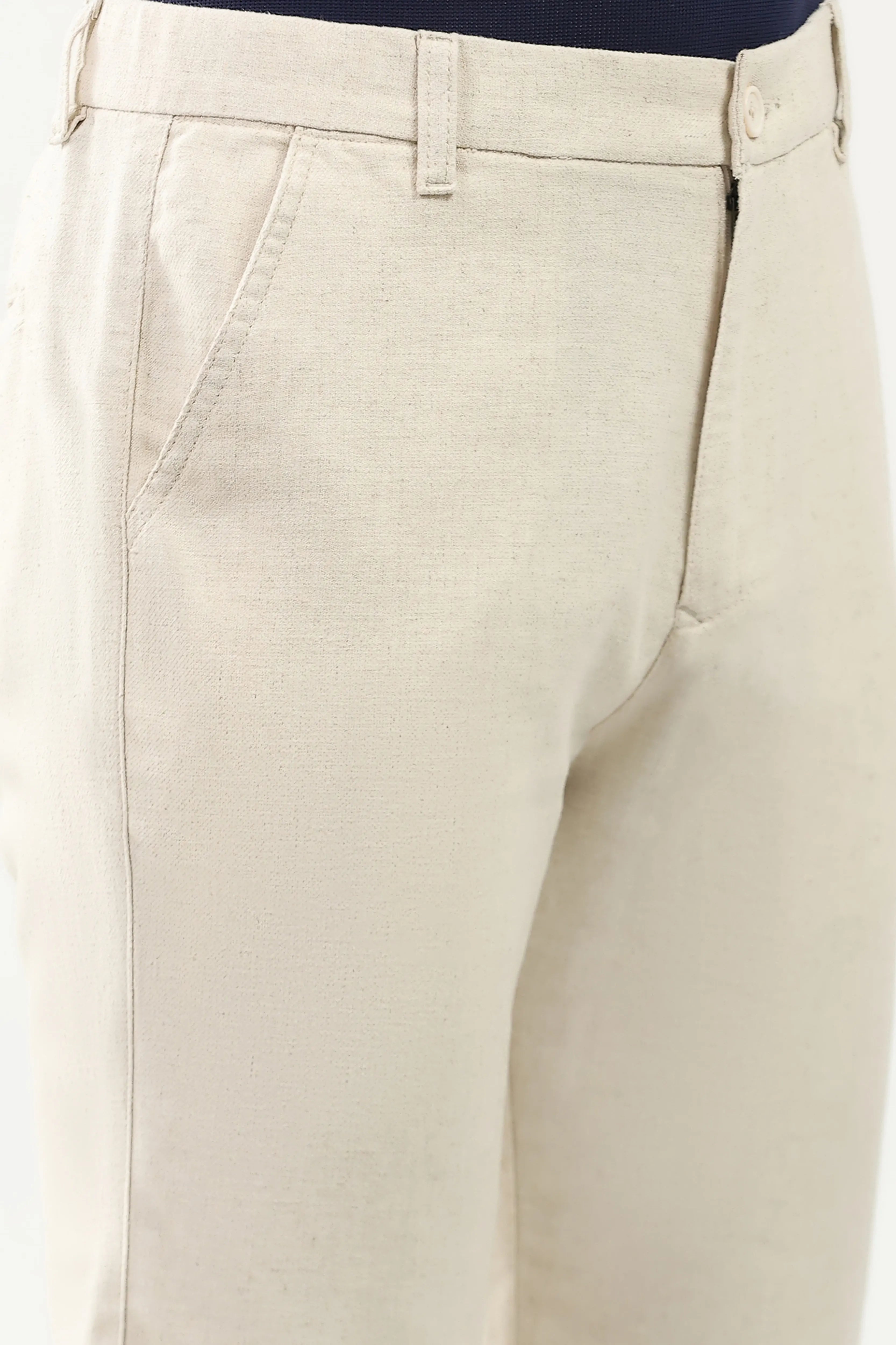 Off-White Solid Linen-Blend Trousers