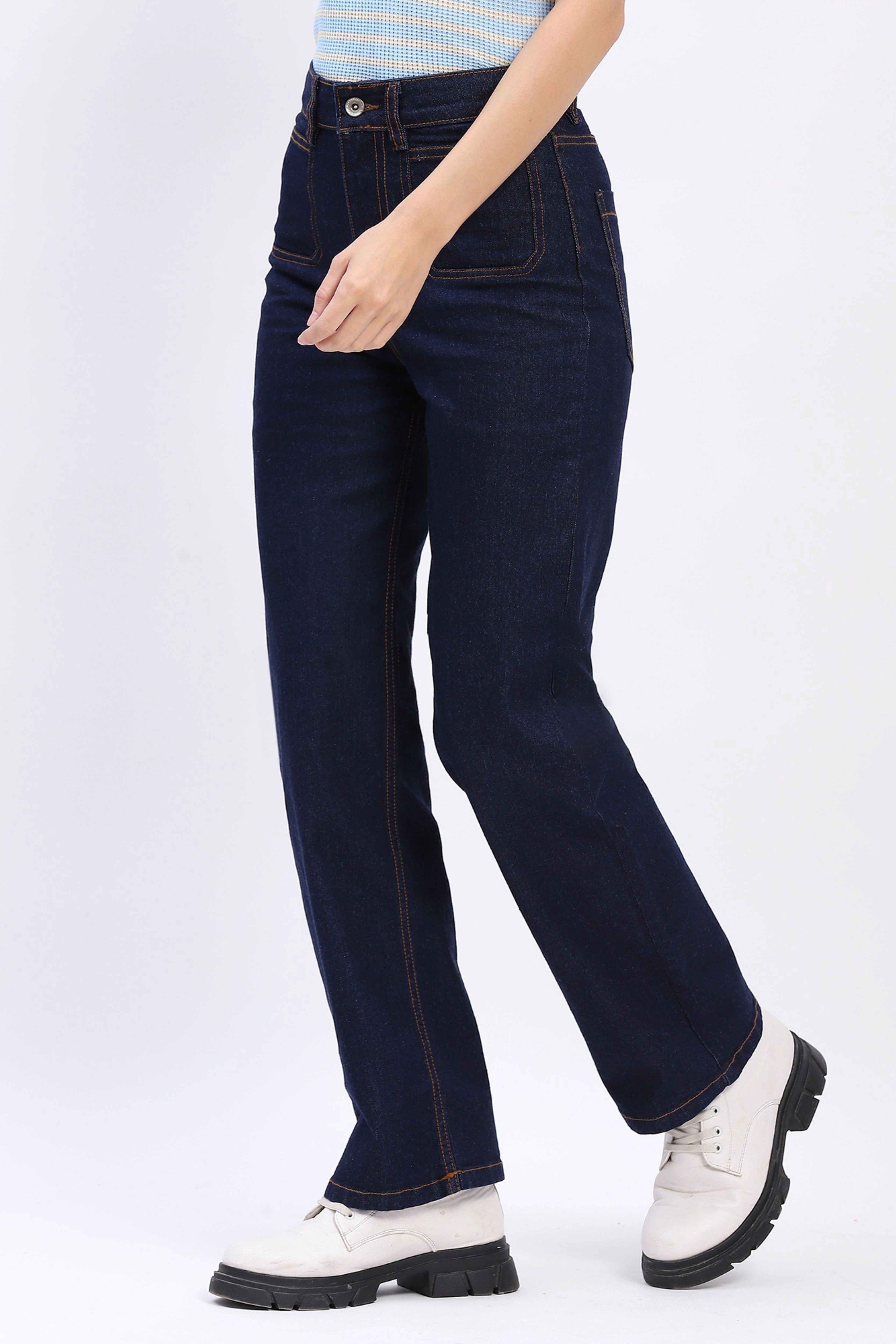 Straight-Fit Patch Pocket Jeans