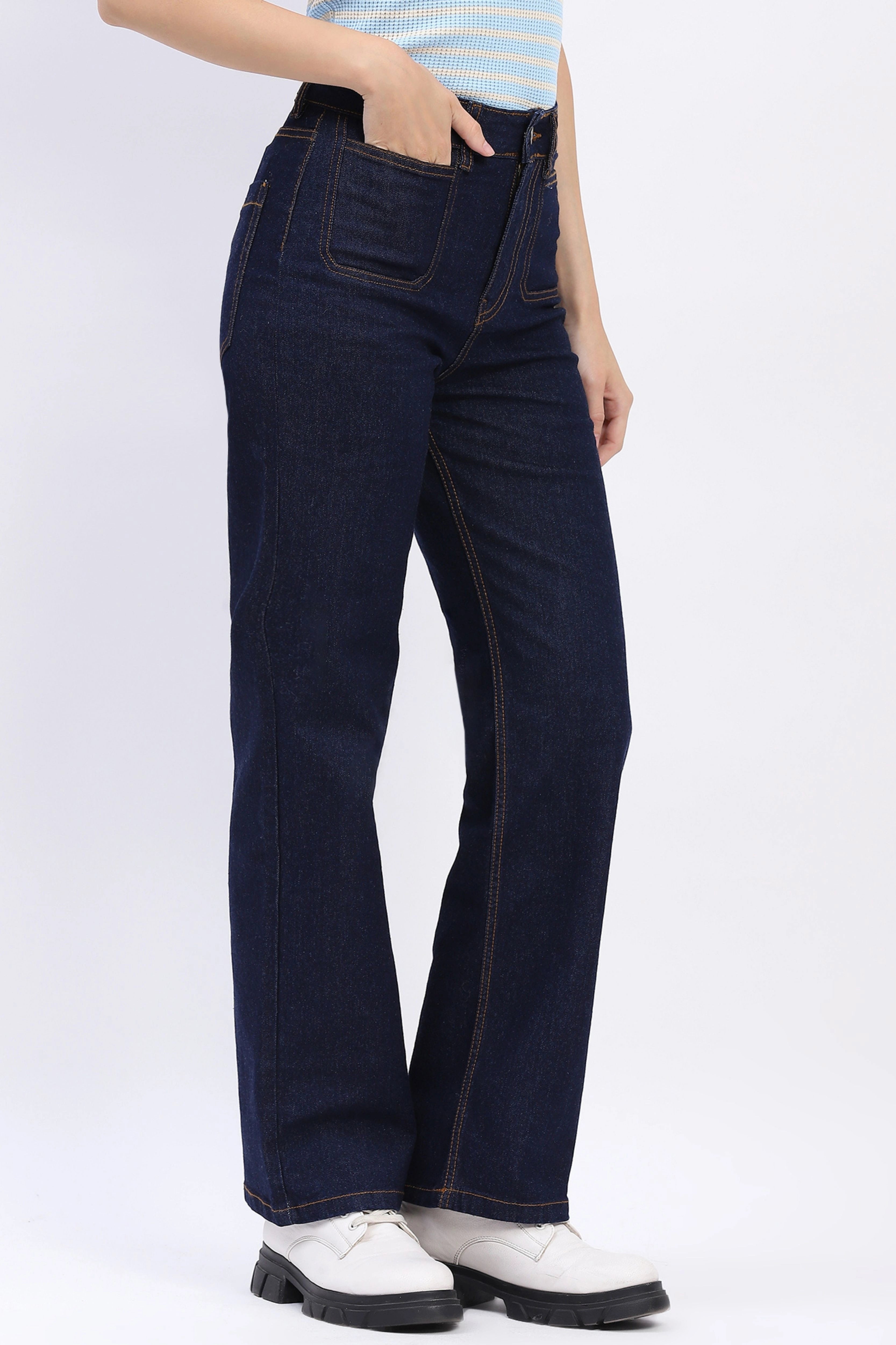 Straight-Fit Patch Pocket Jeans