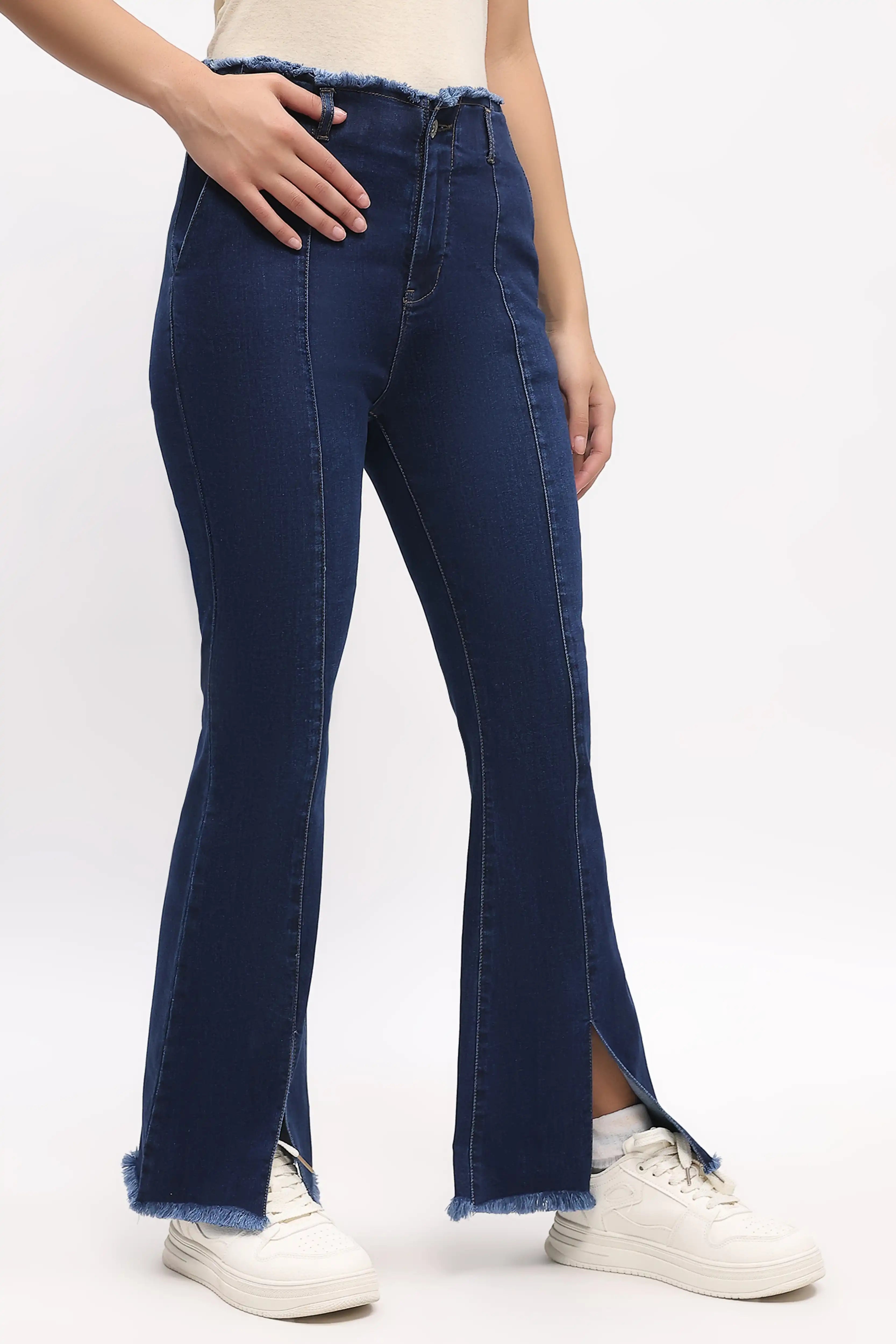 Frayed Waist Bootcut Jeans