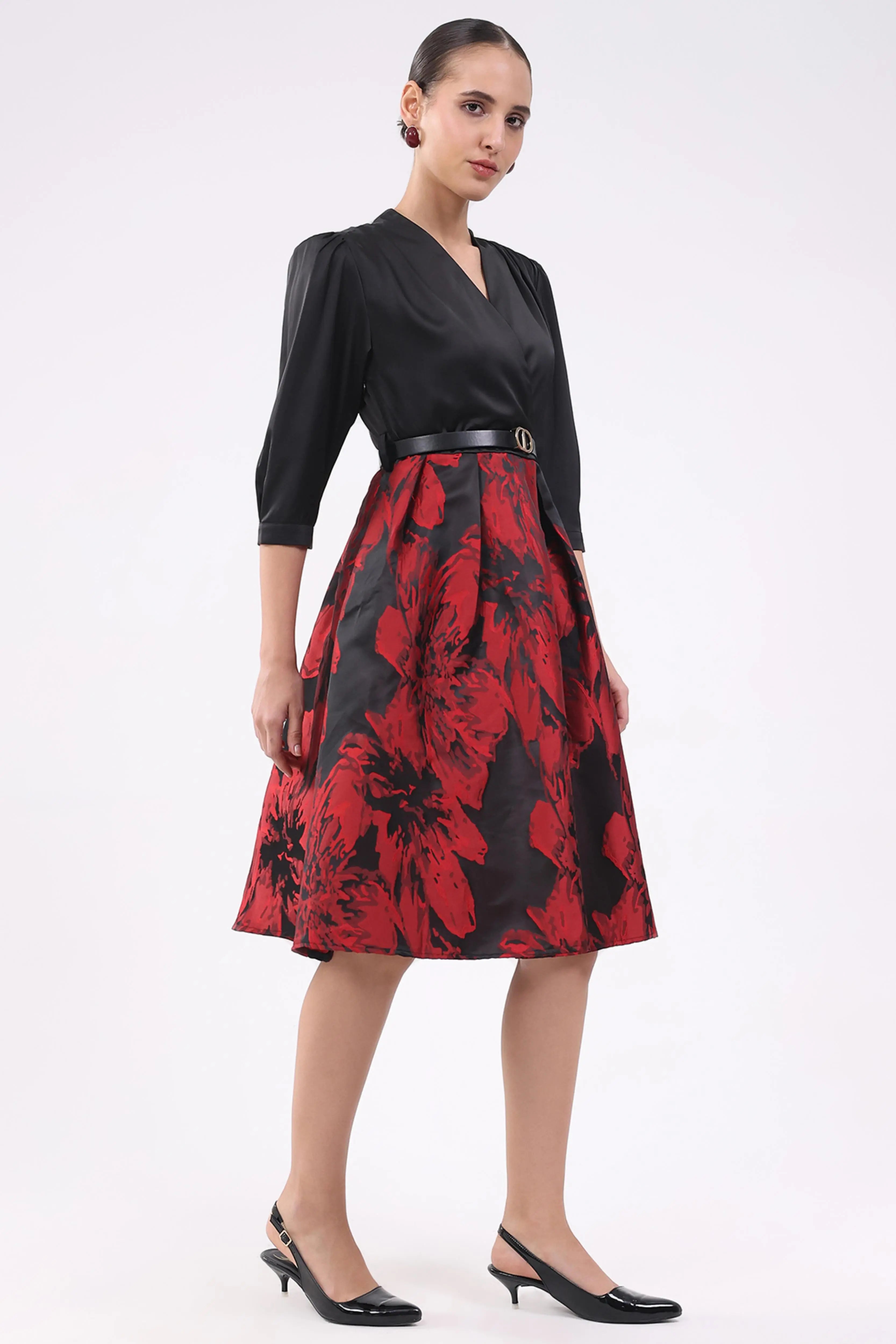 Black & Red Satin Fit & Flare Dress - Global Republic