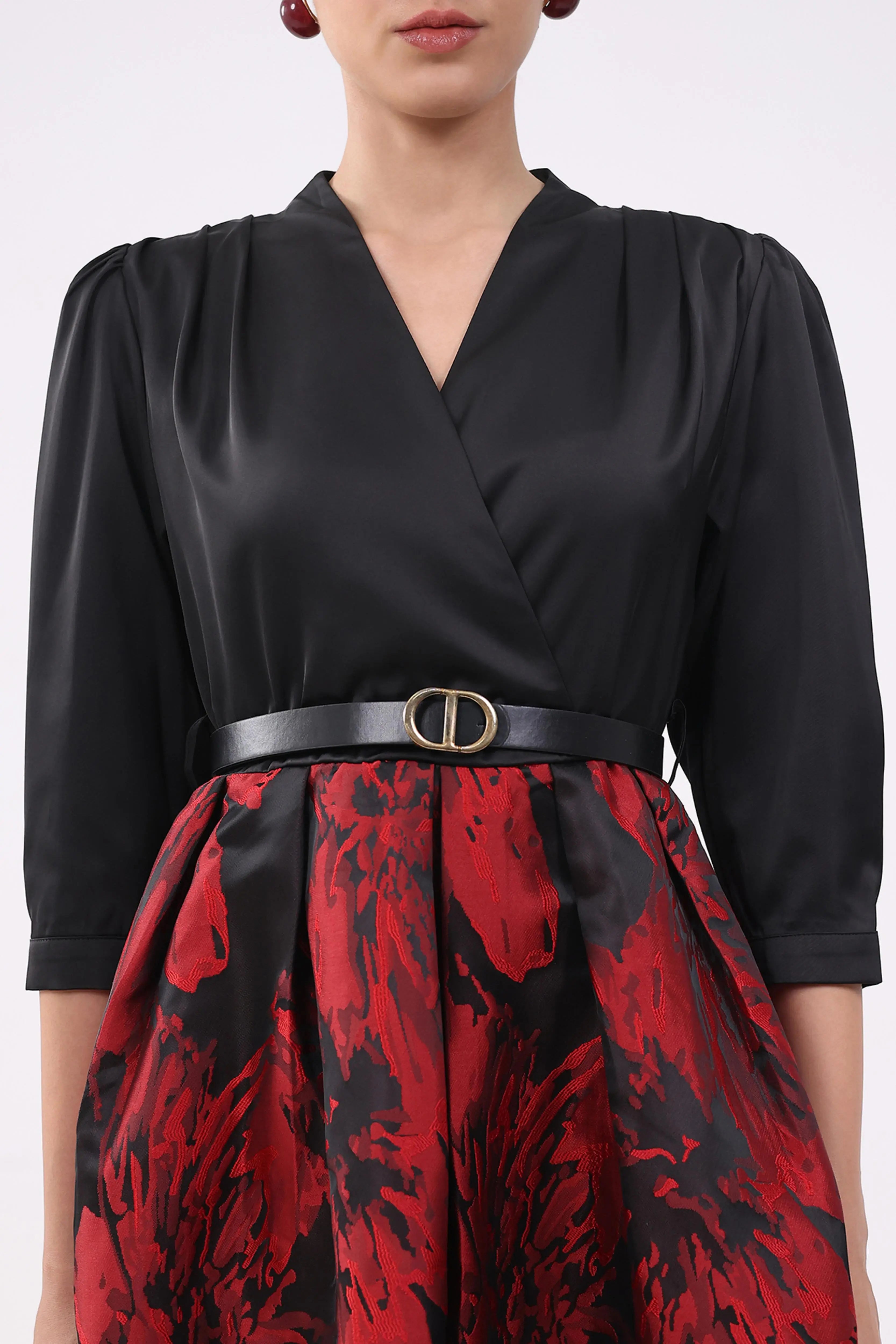 Black & Red Satin Fit & Flare Dress - Global Republic