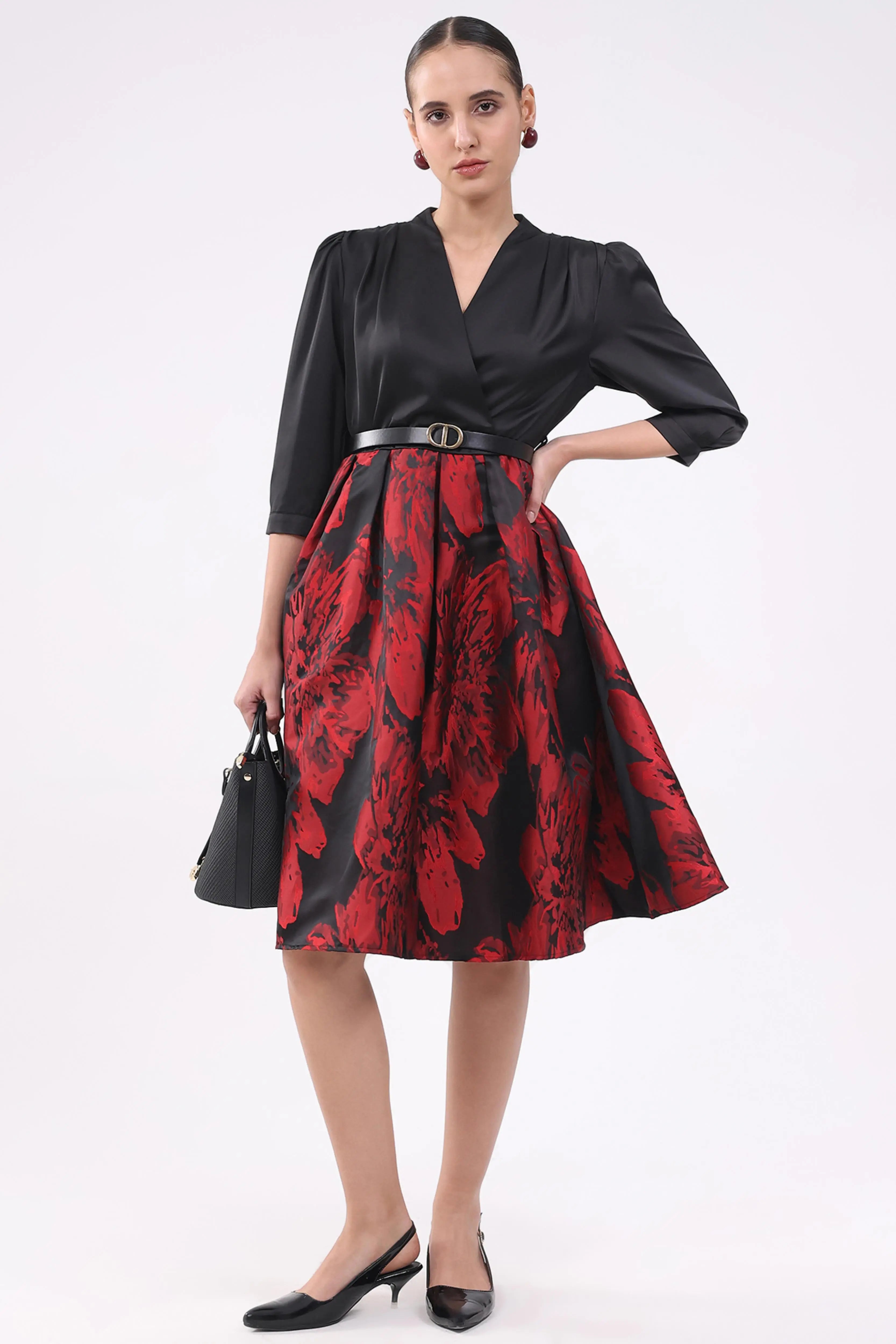 Black & Red Satin Fit & Flare Dress - Global Republic