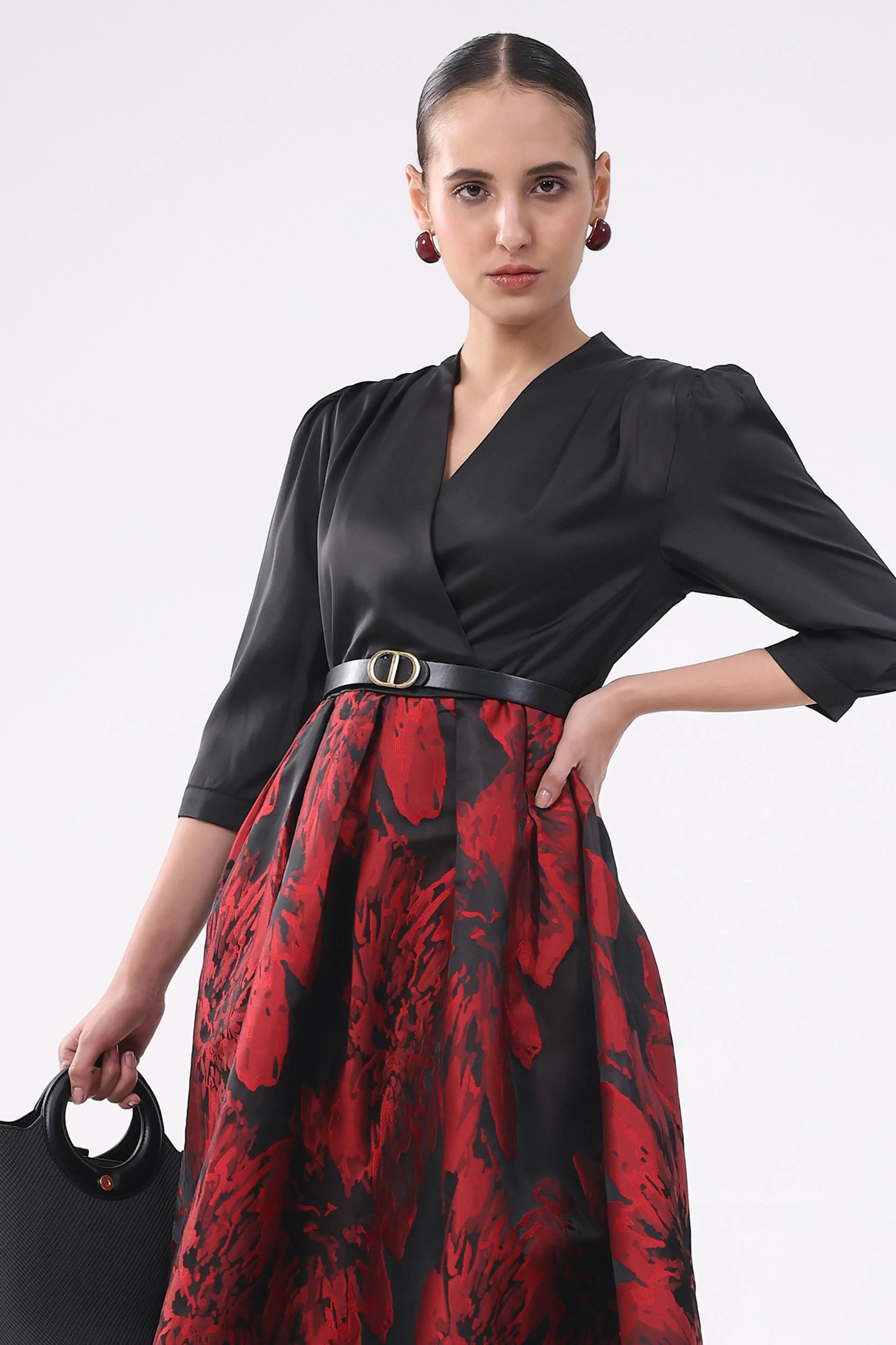 Black & Red Satin Fit & Flare Dress - Global Republic