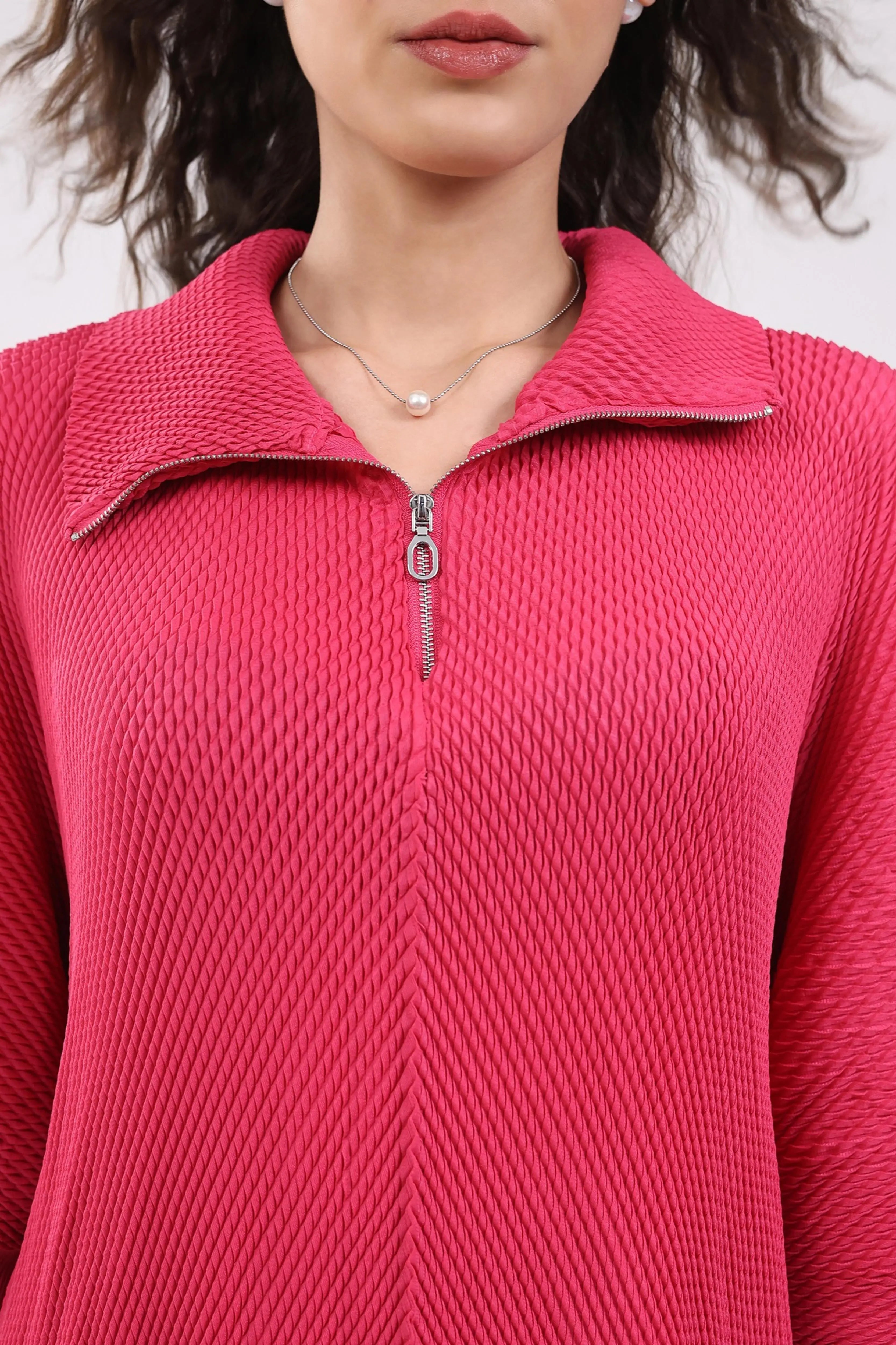 Pink Solid Pleated Blouson Top - Global Republic