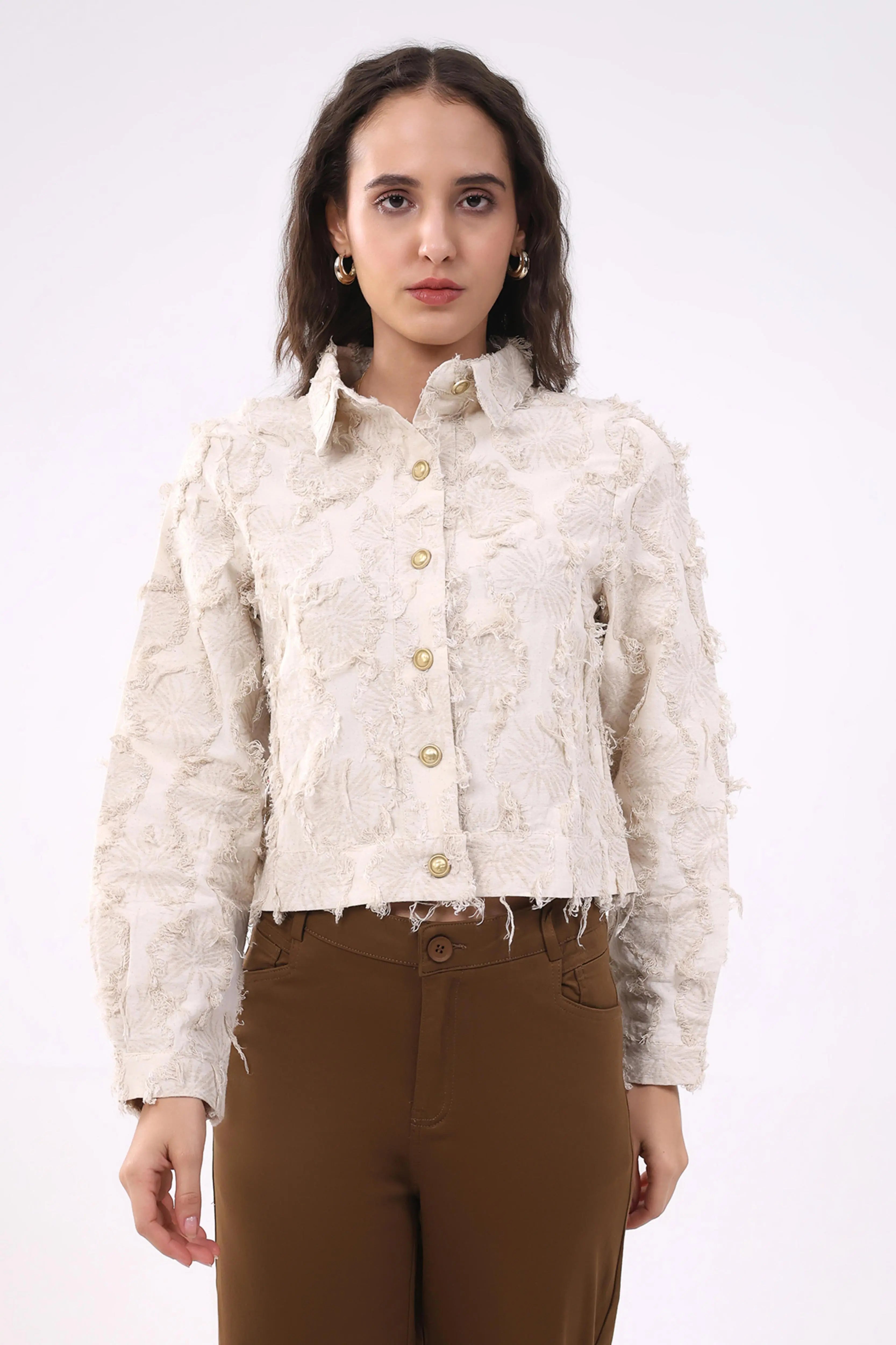 Beige Textured Cotton Shacket - Global Republic