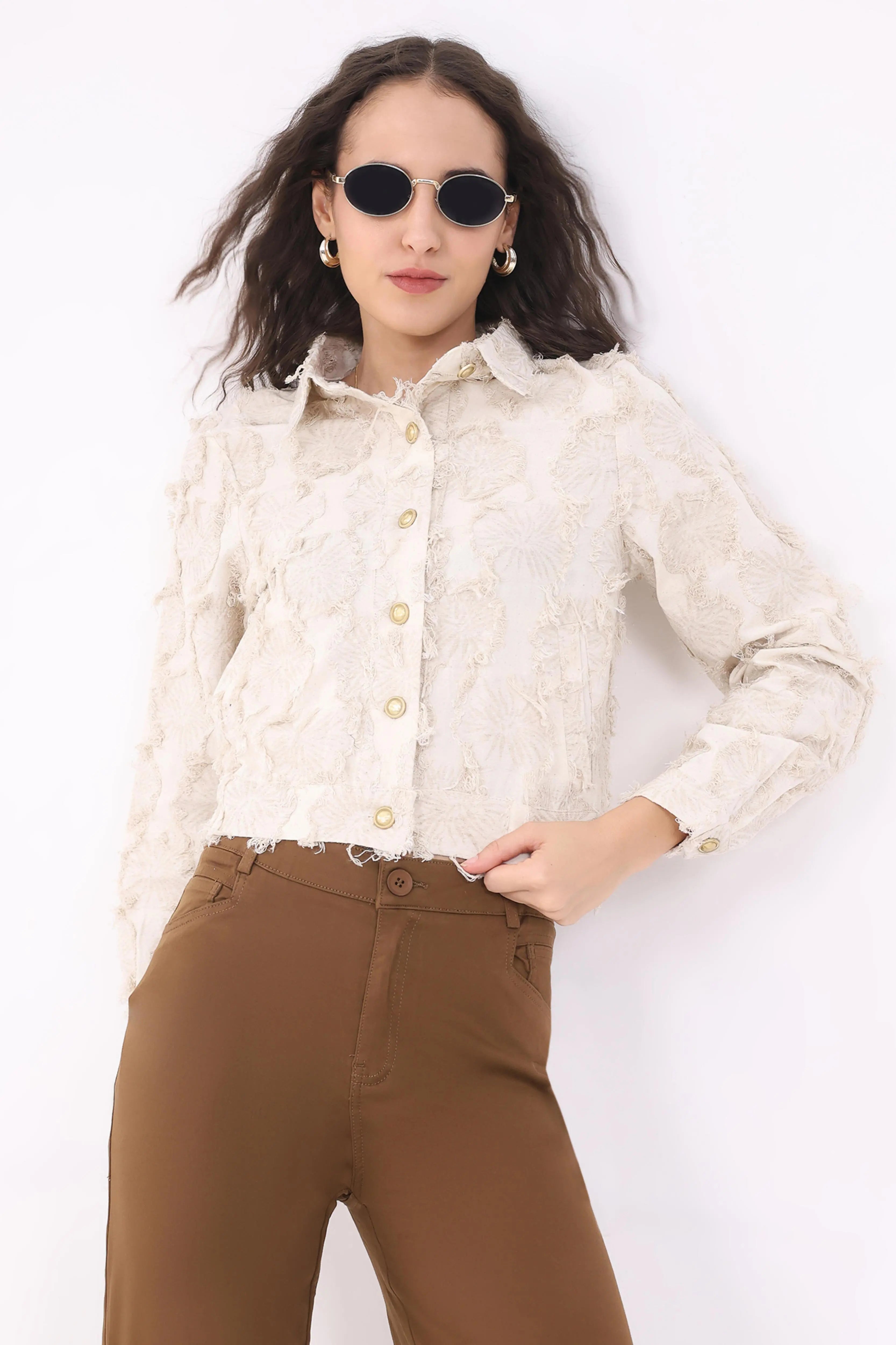 Beige Textured Cotton Shacket - Global Republic