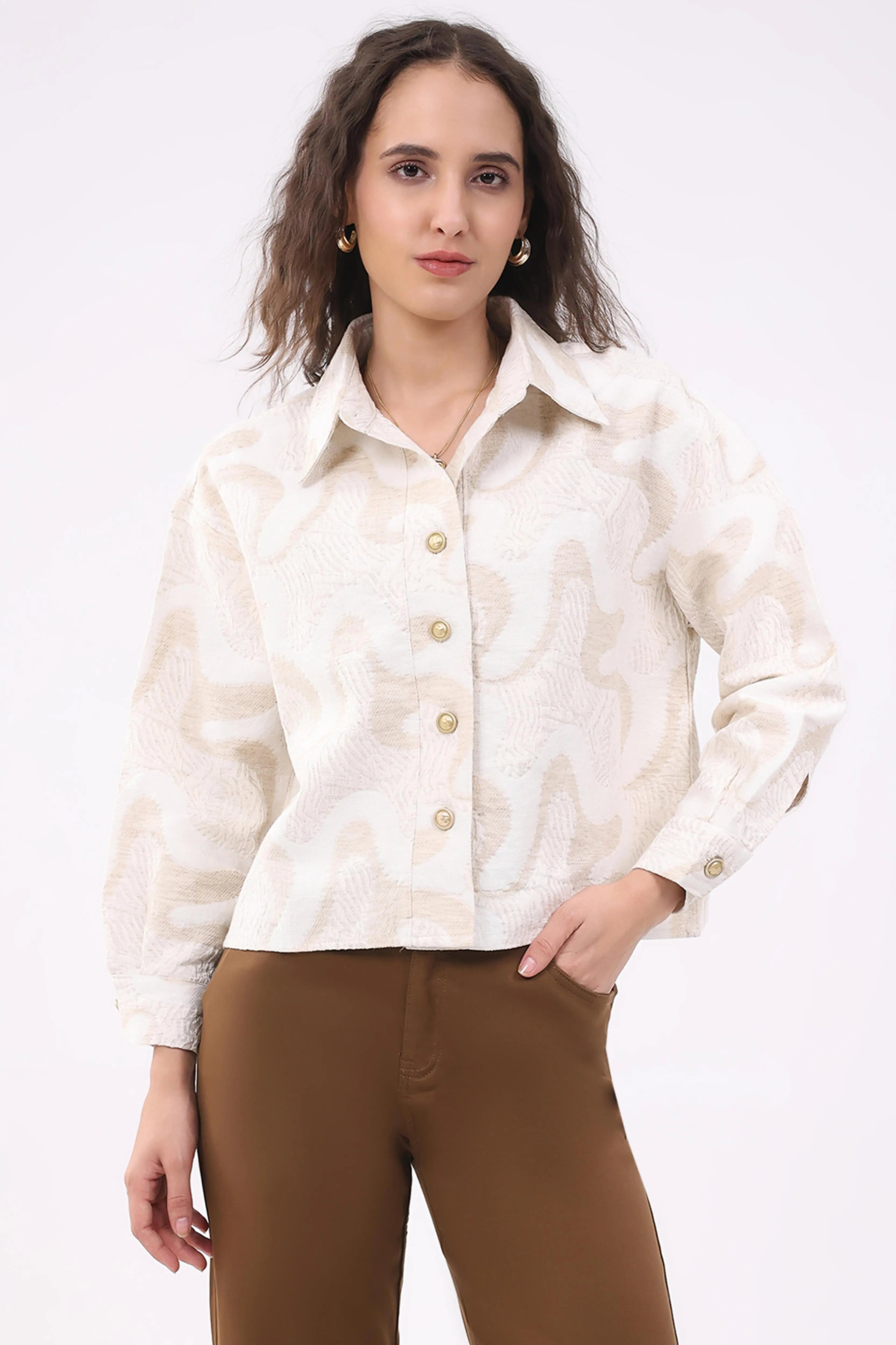 Beige Textured Linen-Blend Shirt - Global Republic