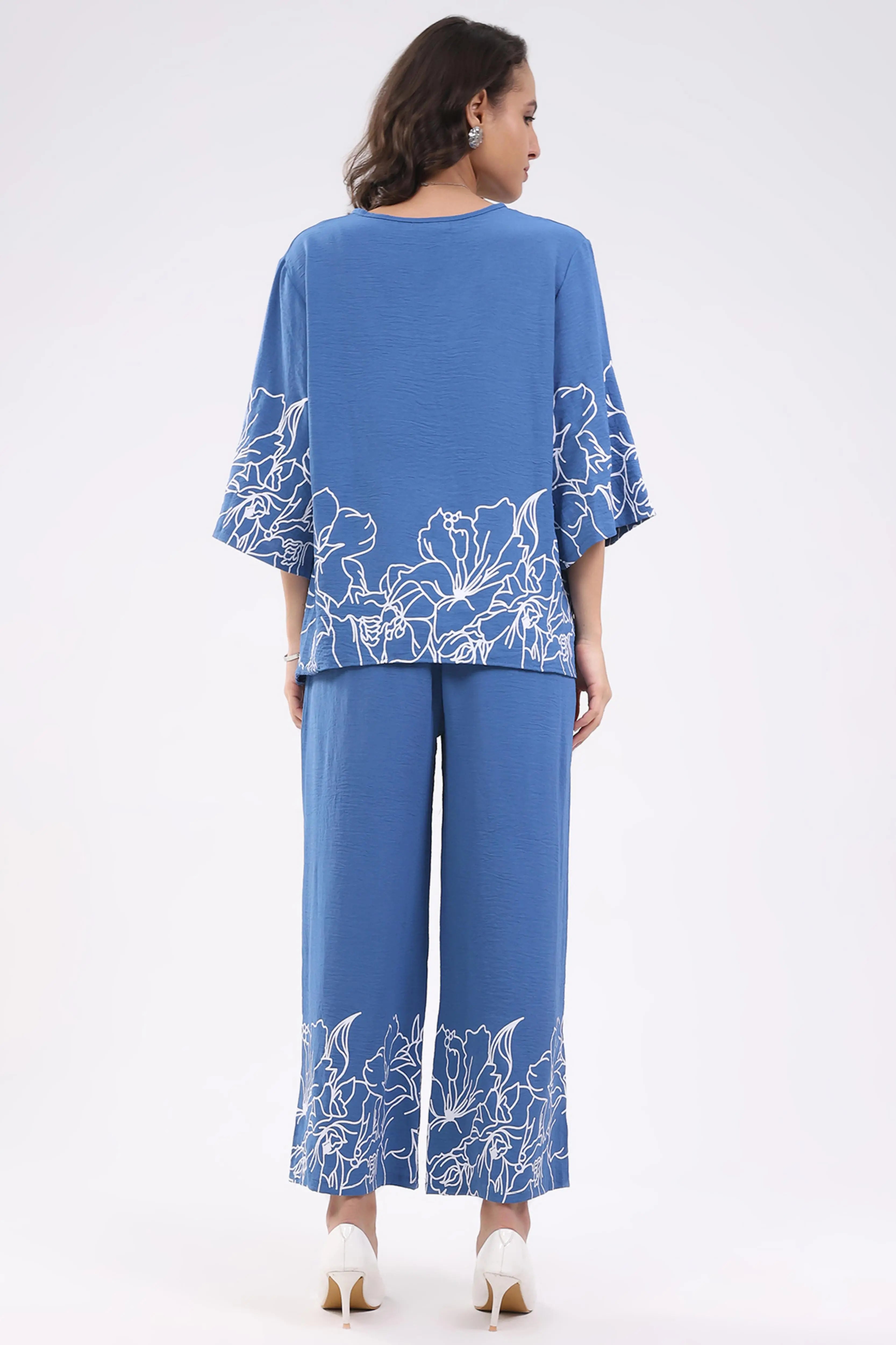 Blue Printed Rayon Blend Loungewear - Global Republic