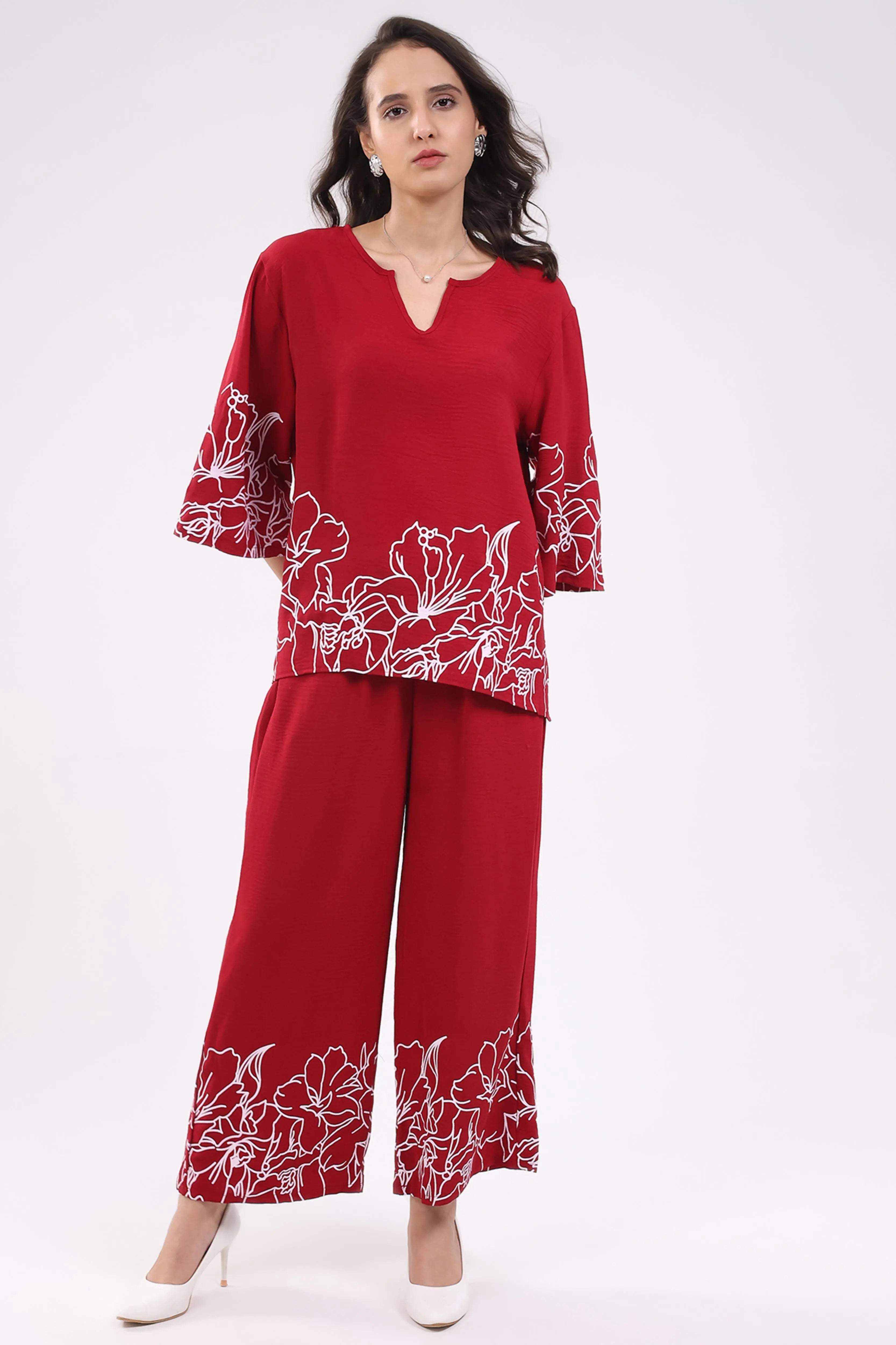 Magenta Printed Rayon Blend Loungewear - Global Republic