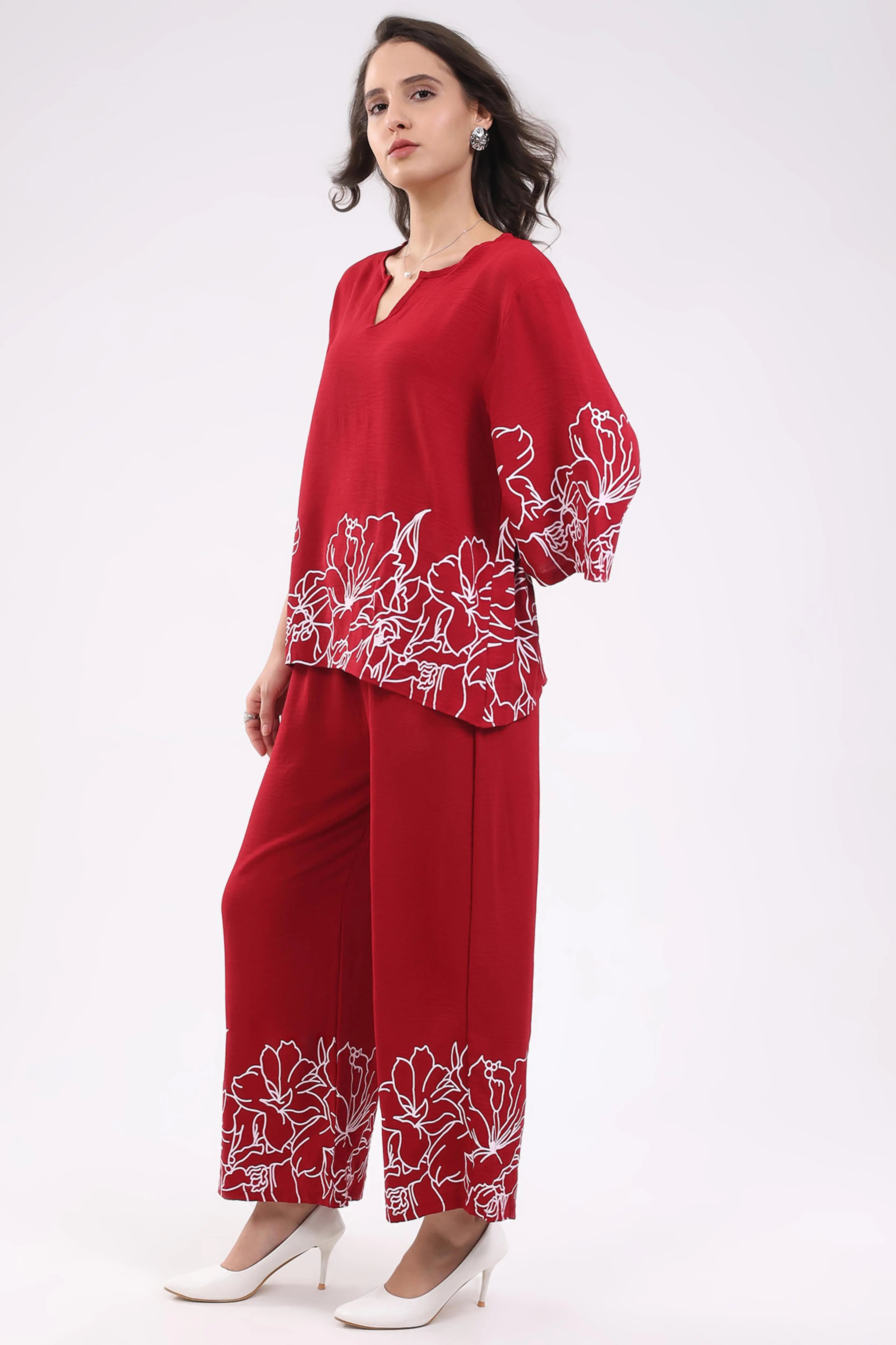 Magenta Printed Rayon Blend Loungewear - Global Republic