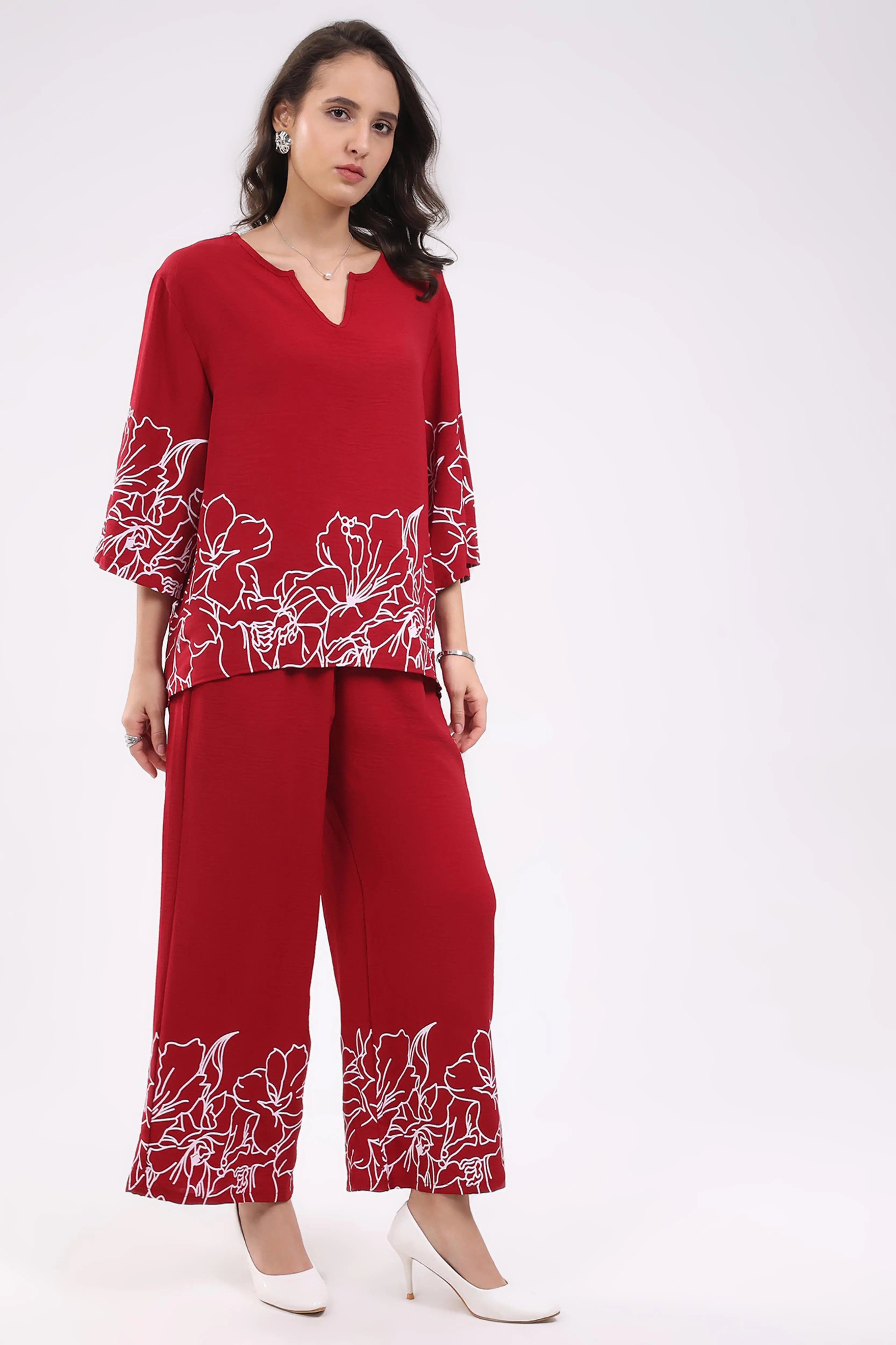 Magenta Printed Rayon Blend Loungewear - Global Republic