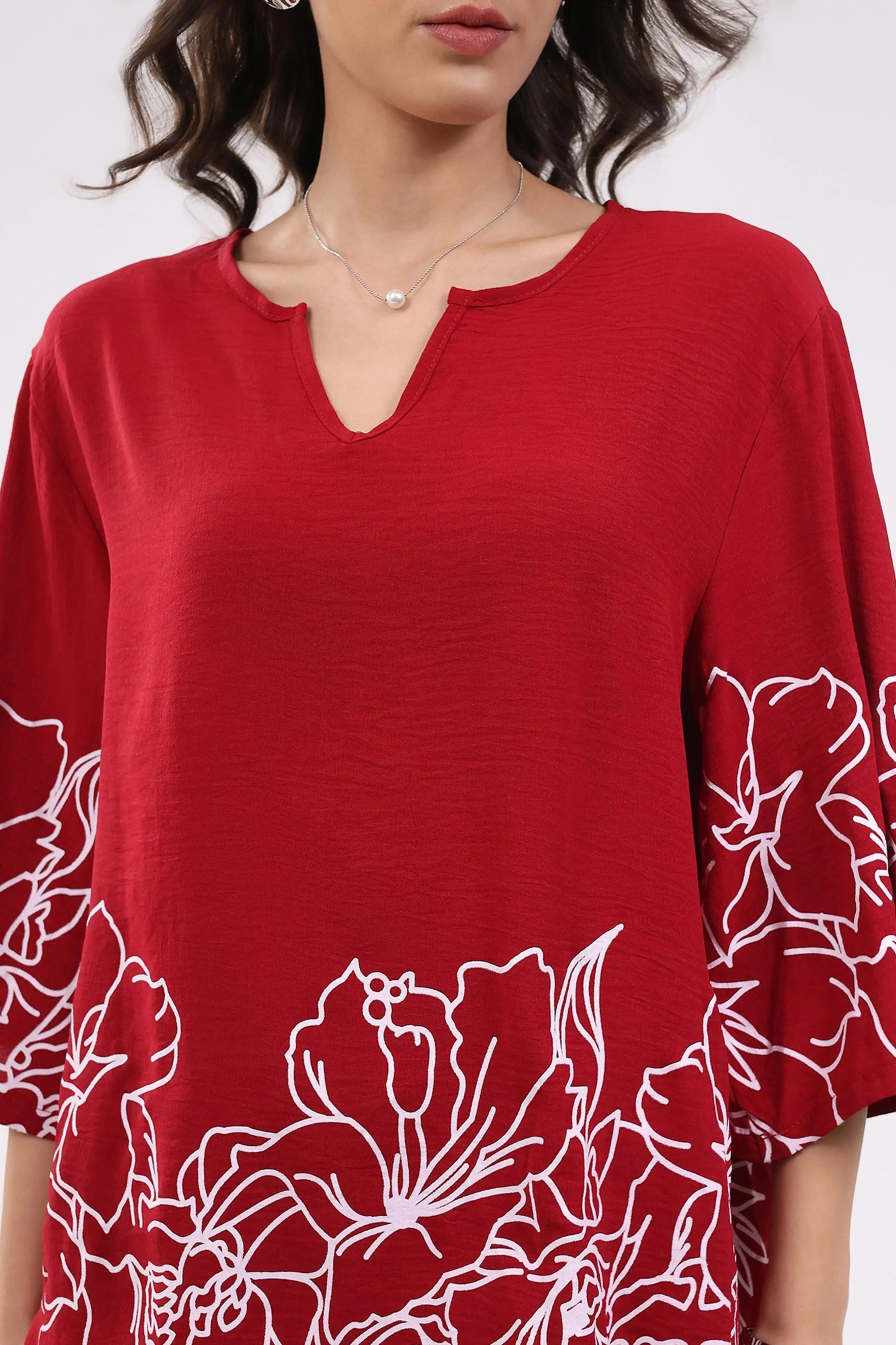 Magenta Printed Rayon Blend Loungewear - Global Republic