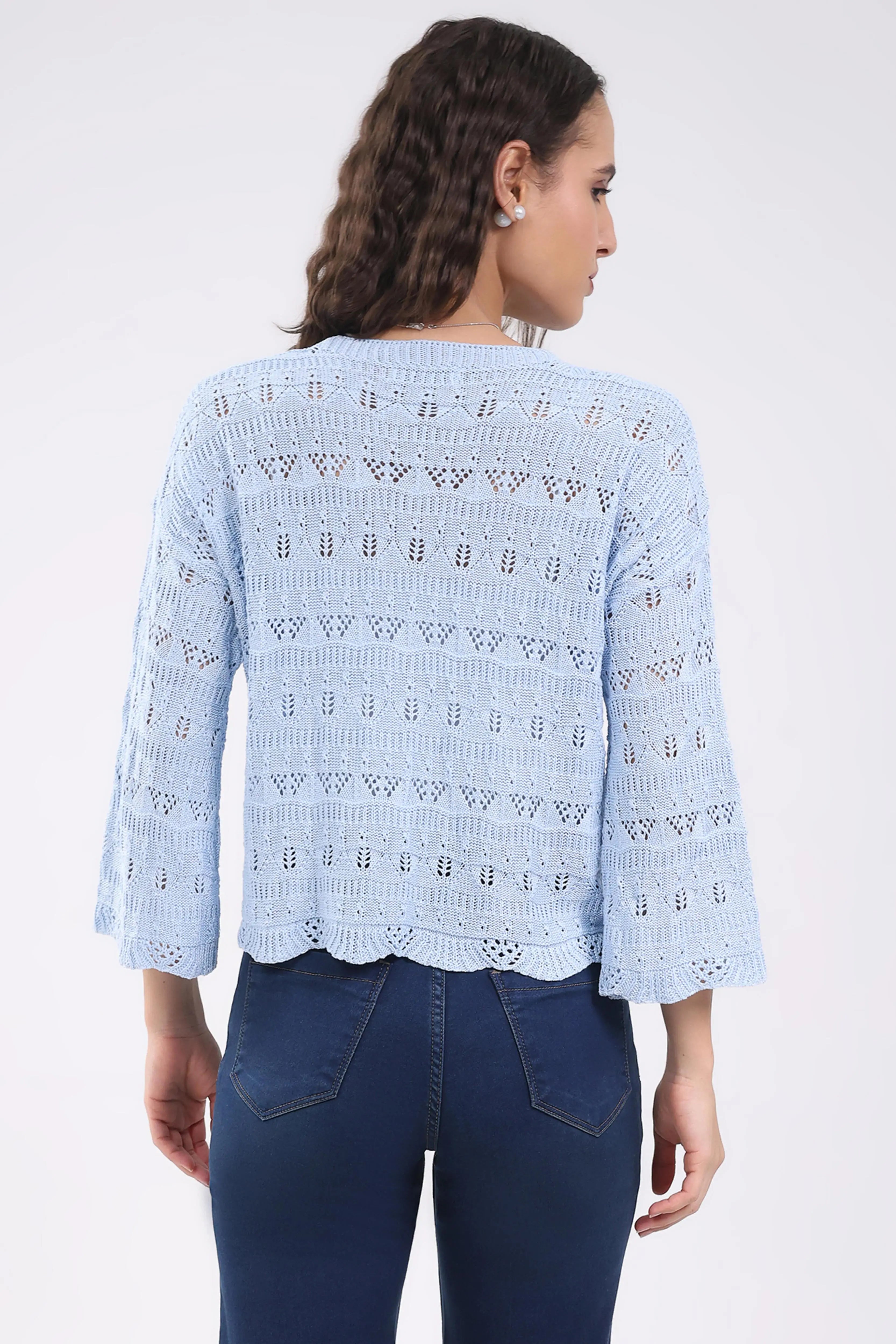 Blue Crochet Bell Sleeve Top - Global Republic