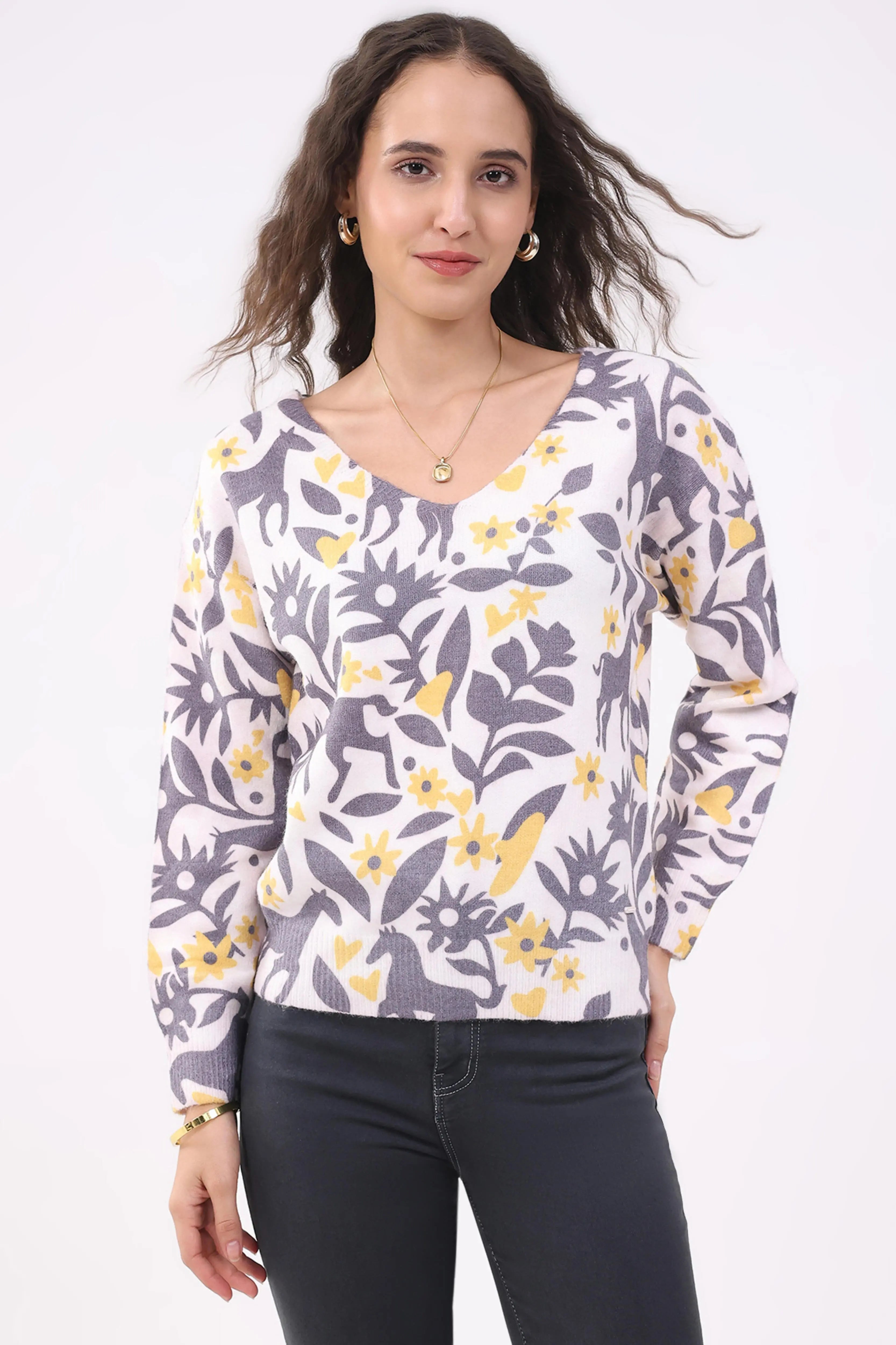 Off-White Floral Winter Pullover - Global Republic