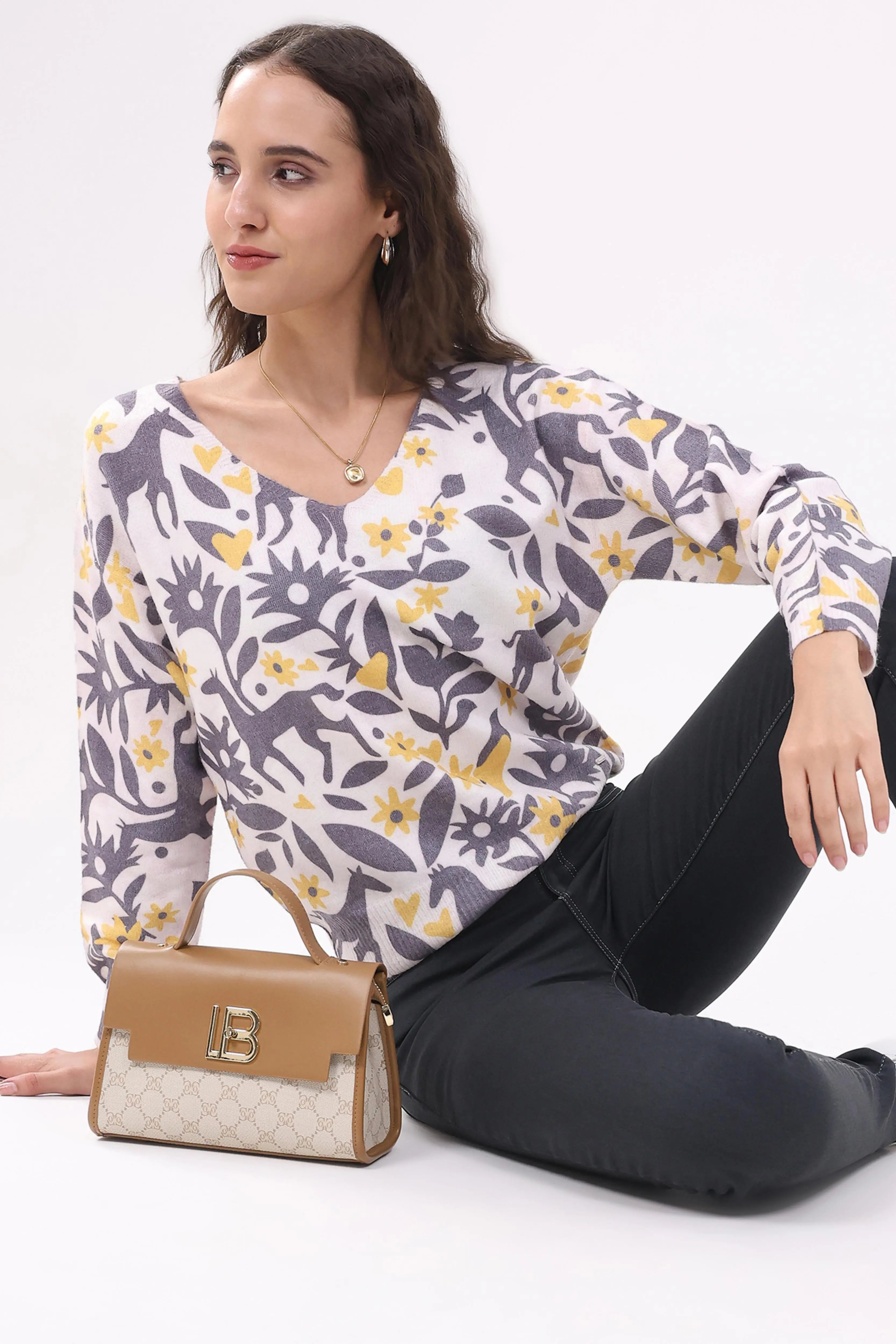 Off-White Floral Winter Pullover - Global Republic