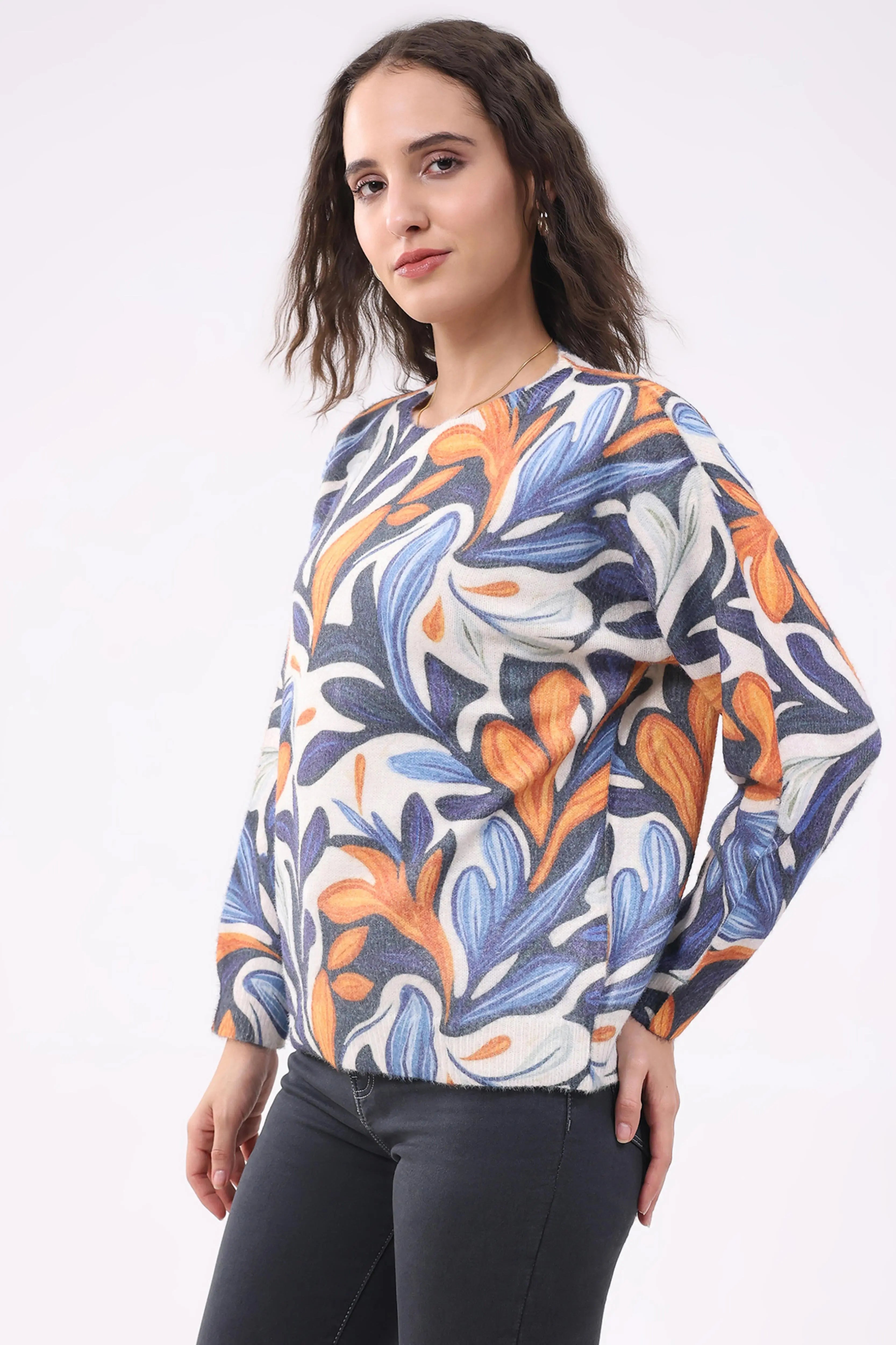 Multicolour Printed Wool Blend Pullover - Global Republic