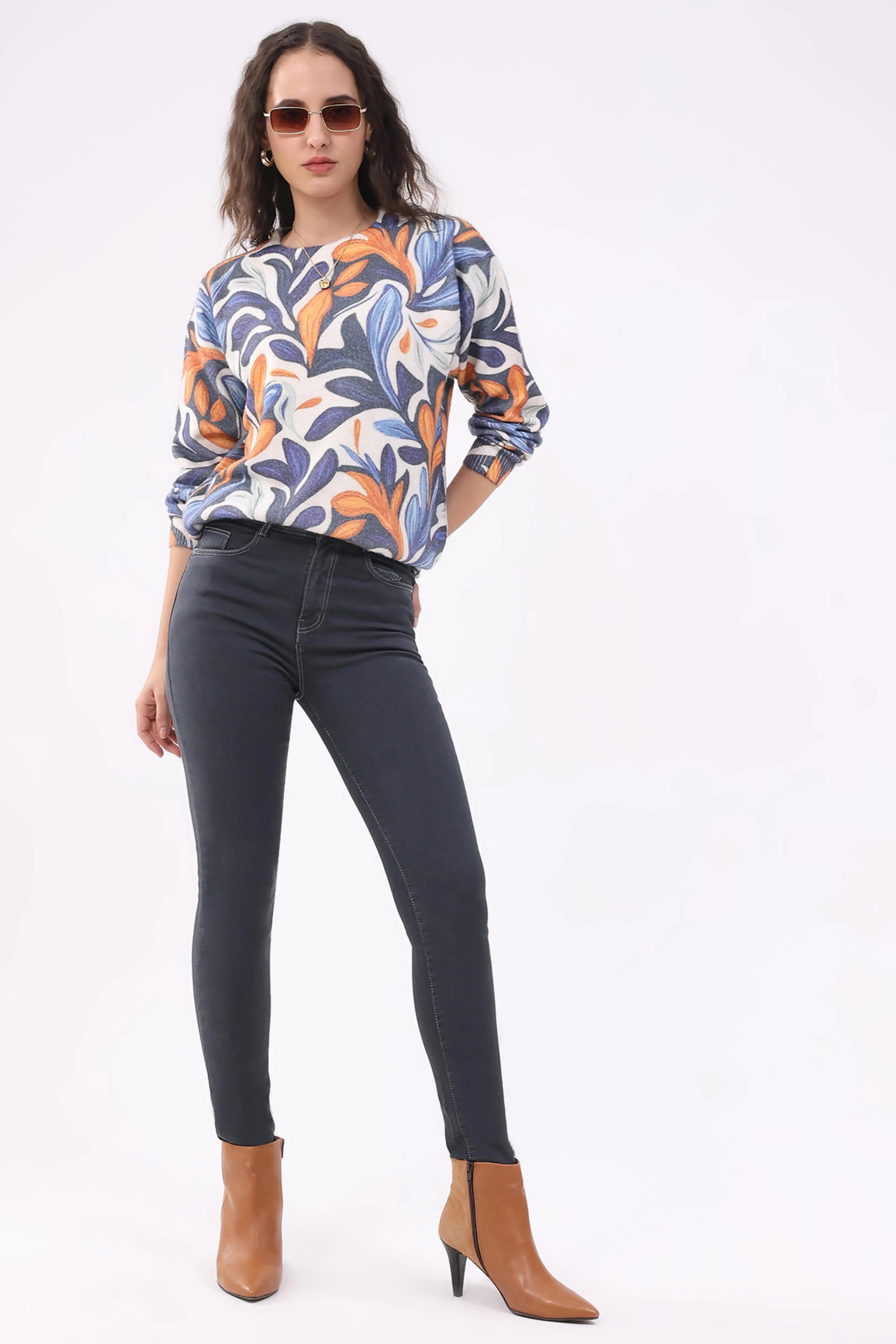 Multicolour Printed Wool Blend Pullover - Global Republic