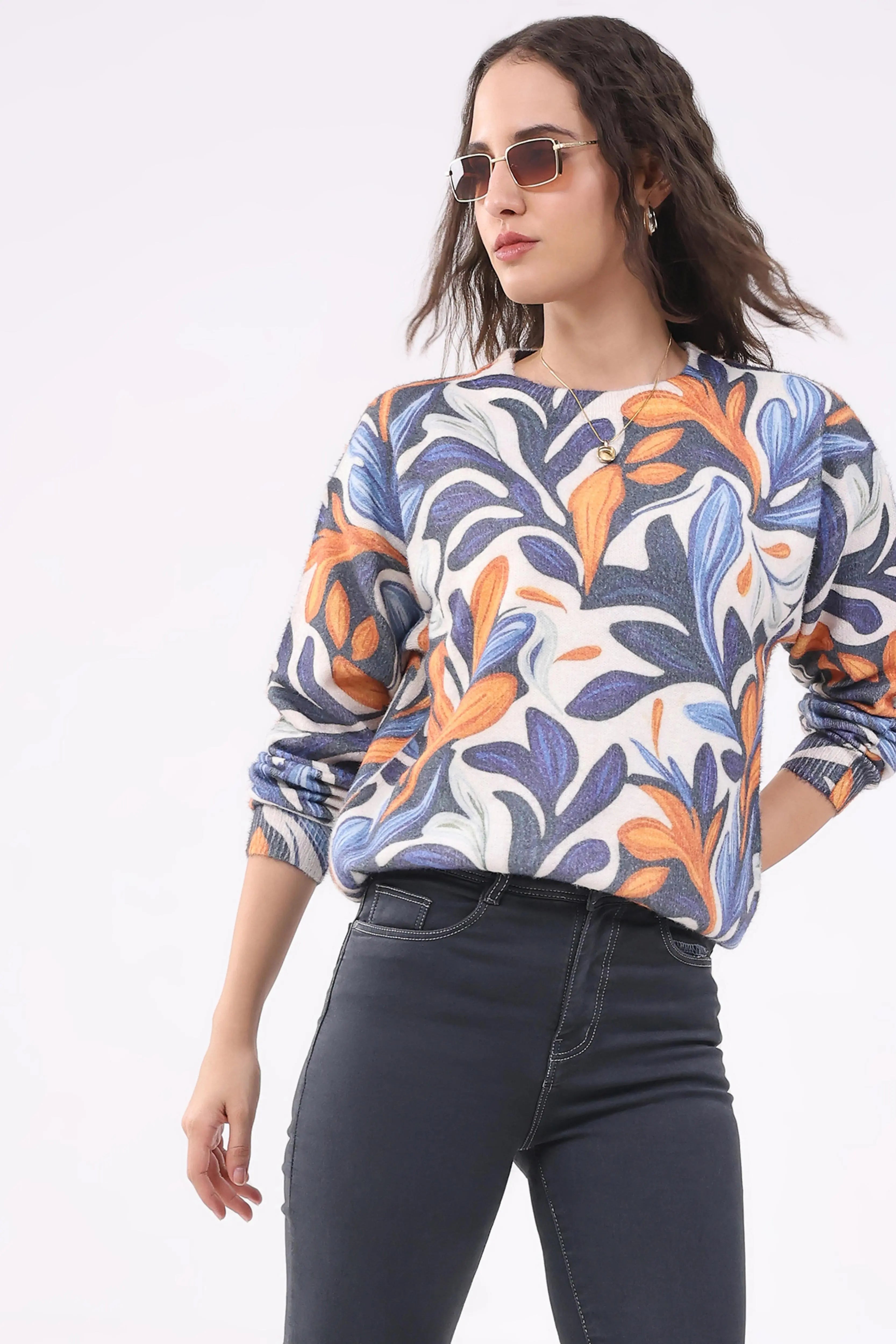 Multicolour Printed Wool Blend Pullover - Global Republic