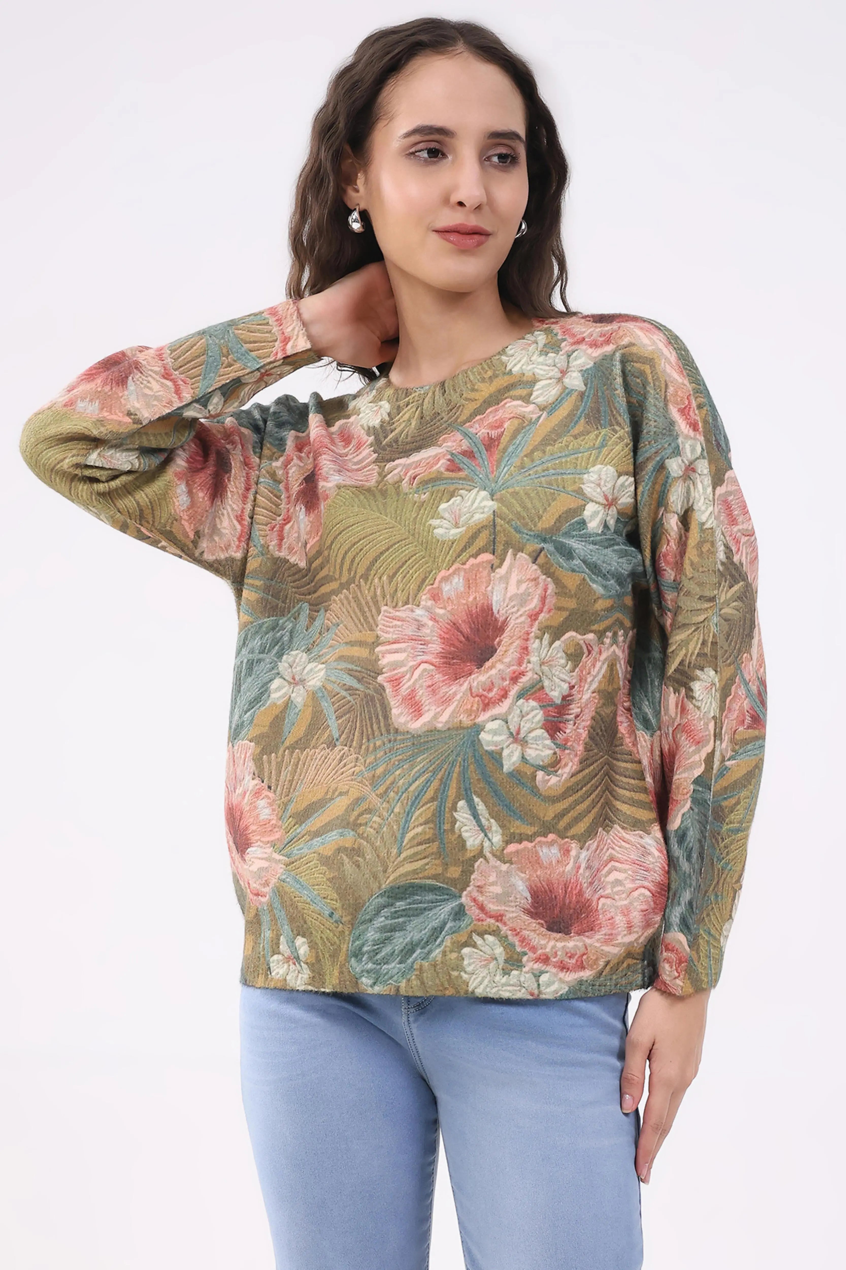 Floral Relaxed Fit Winter Pullover - Global Republic