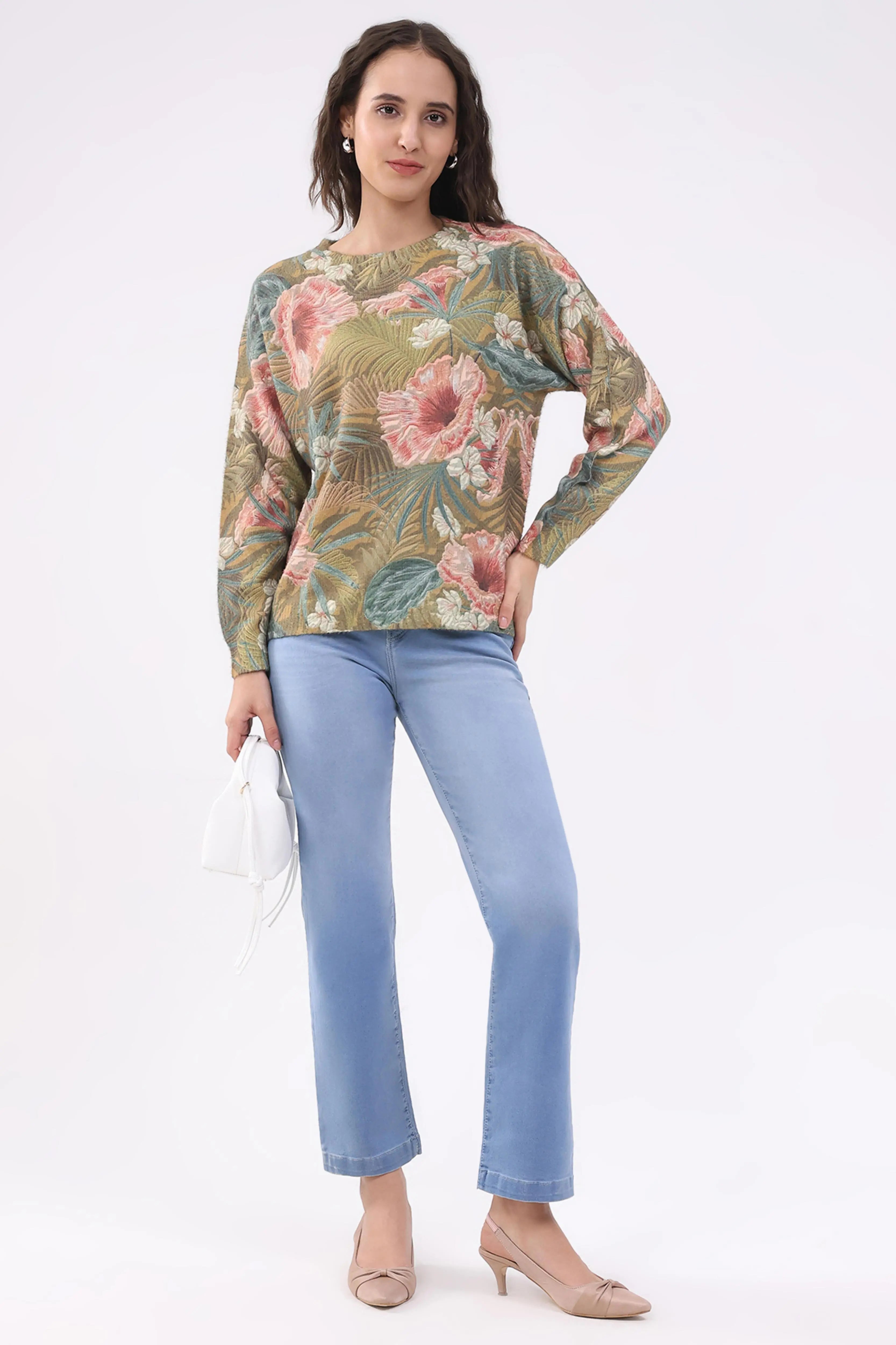 Floral Relaxed Fit Winter Pullover - Global Republic