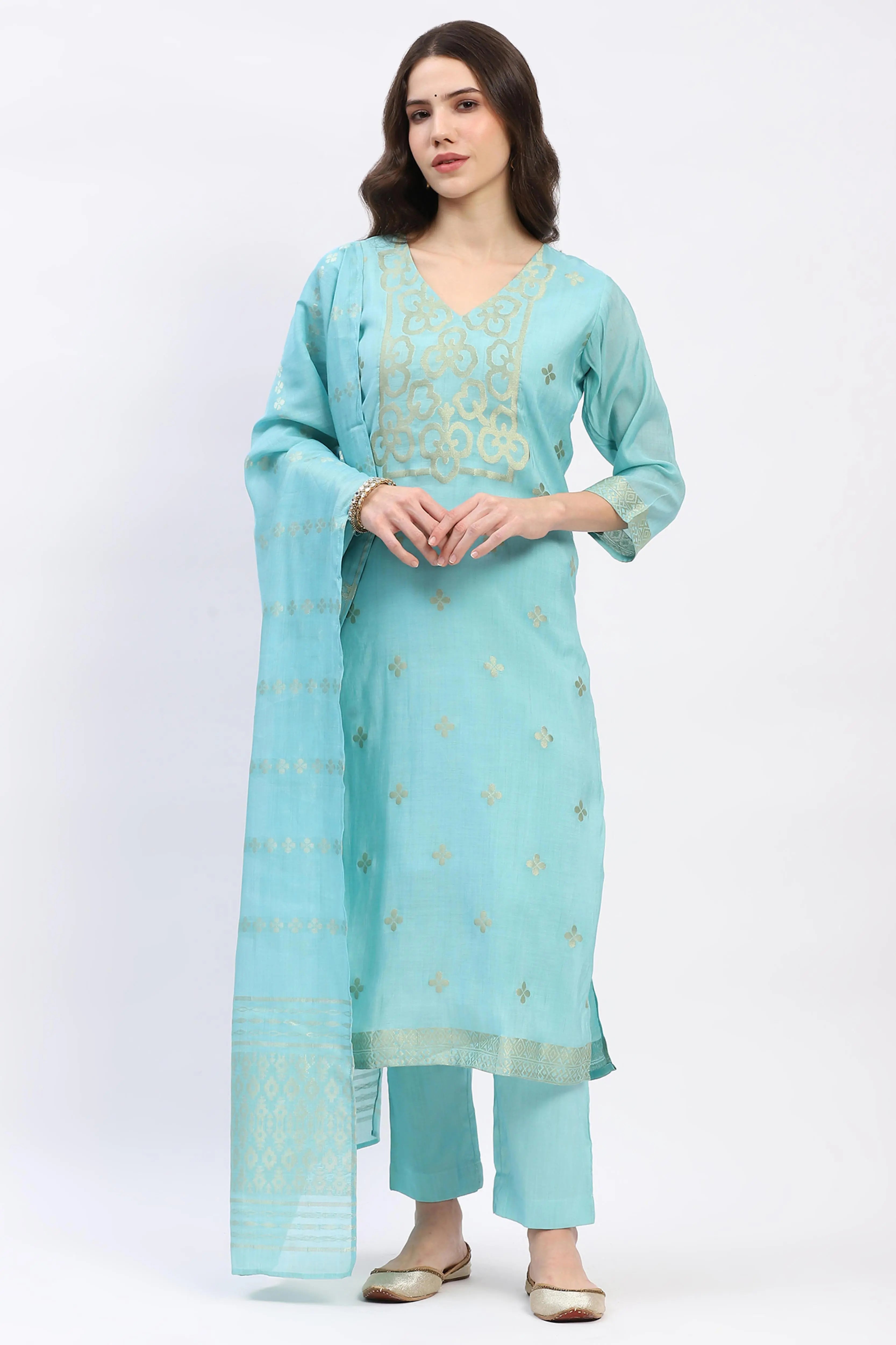Ethnic Motif Chanderi Suit Set - Global Republic