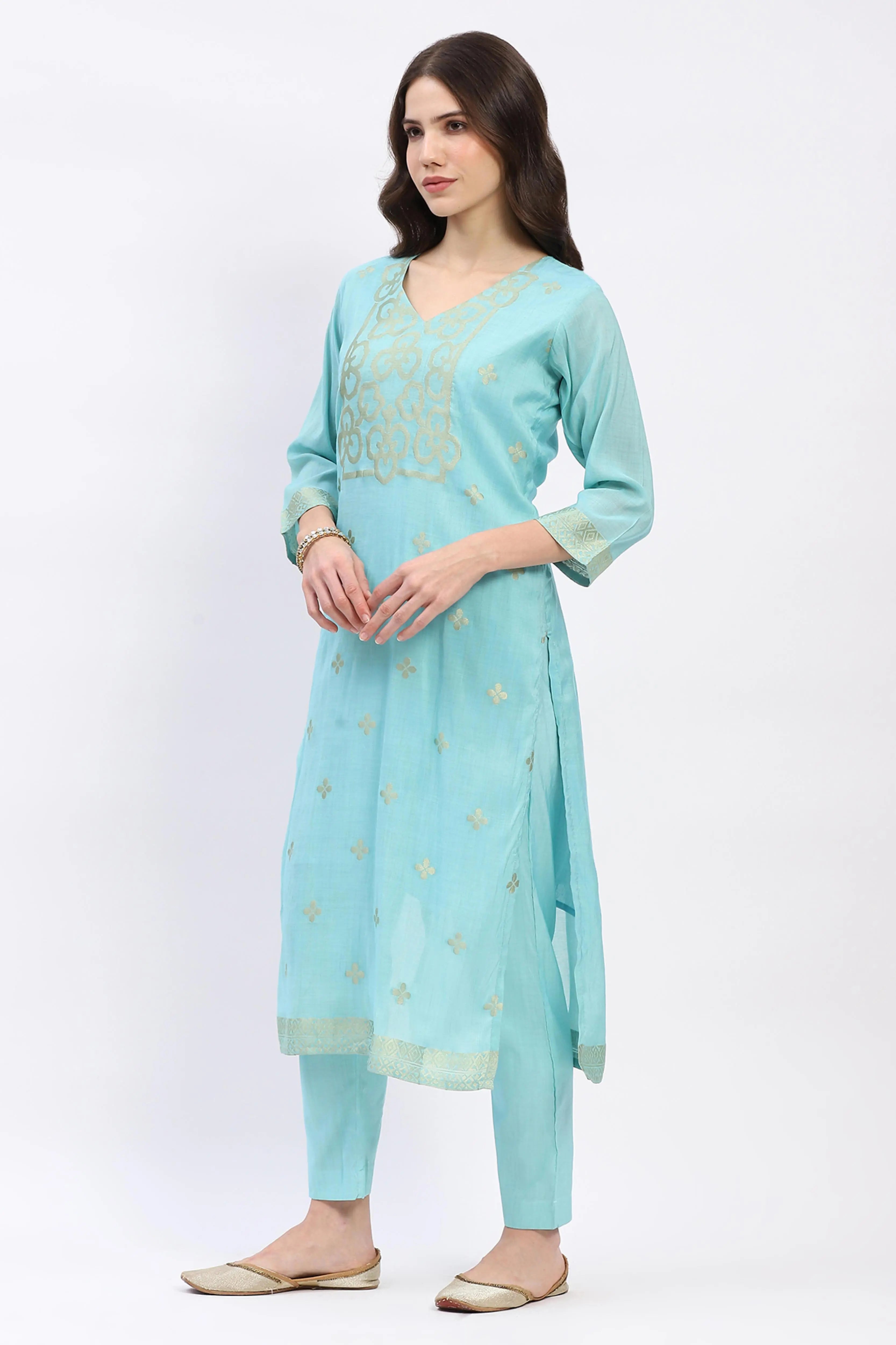 Ethnic Motif Chanderi Kurta Set - Global Republic