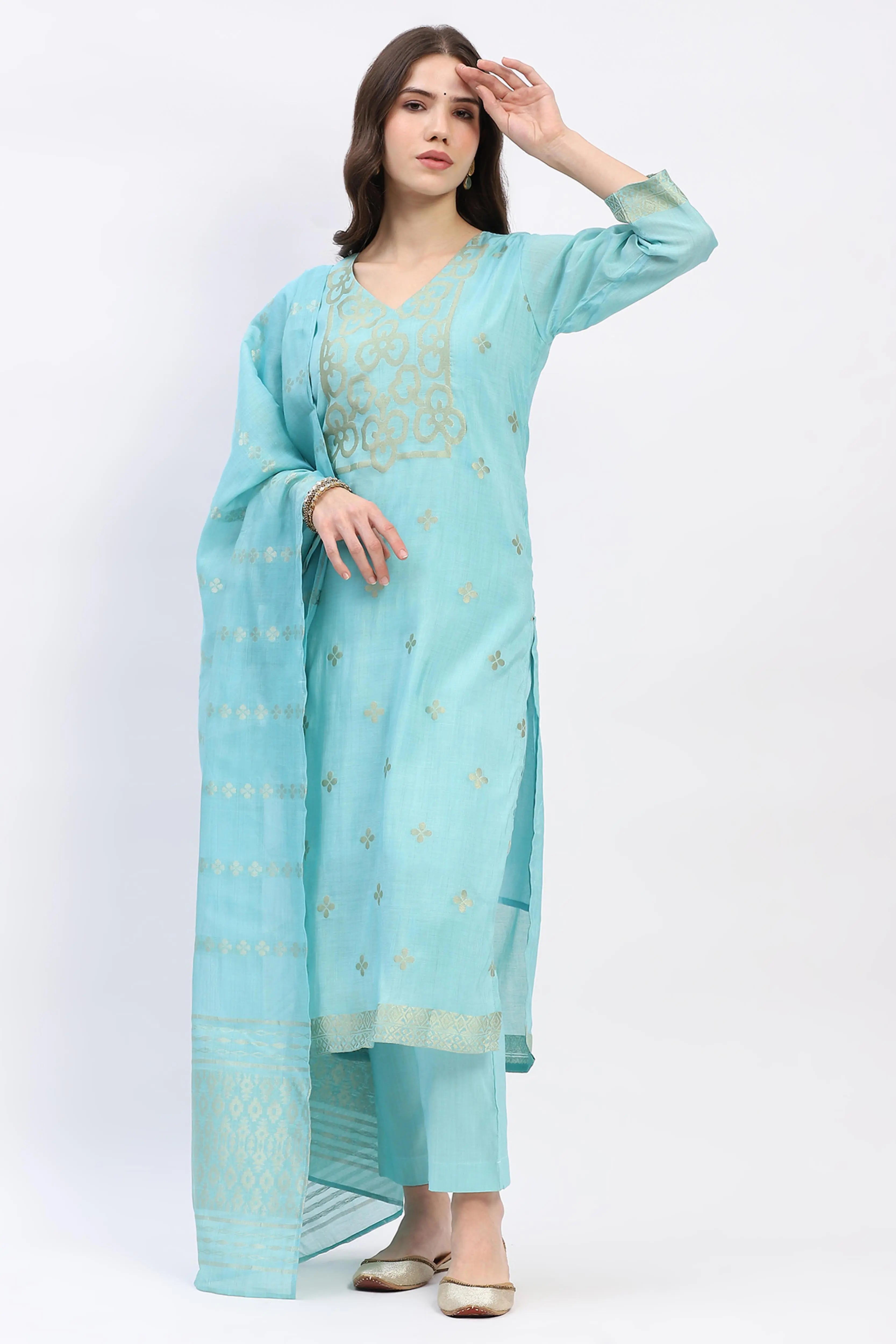 Ethnic Motif Chanderi Kurta Set - Global Republic