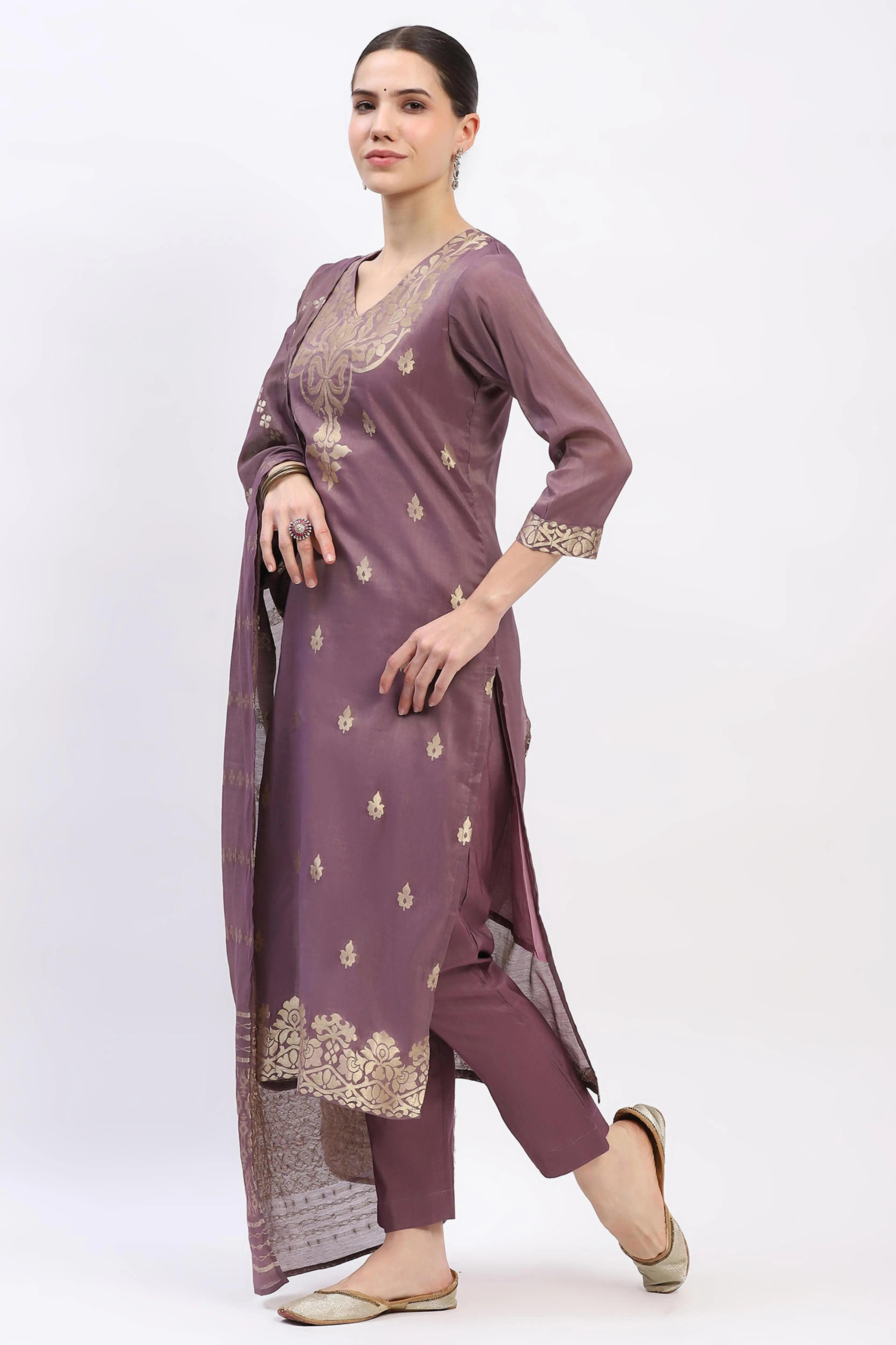 Festive Chanderi Ethnic Suit Set - Global Republic