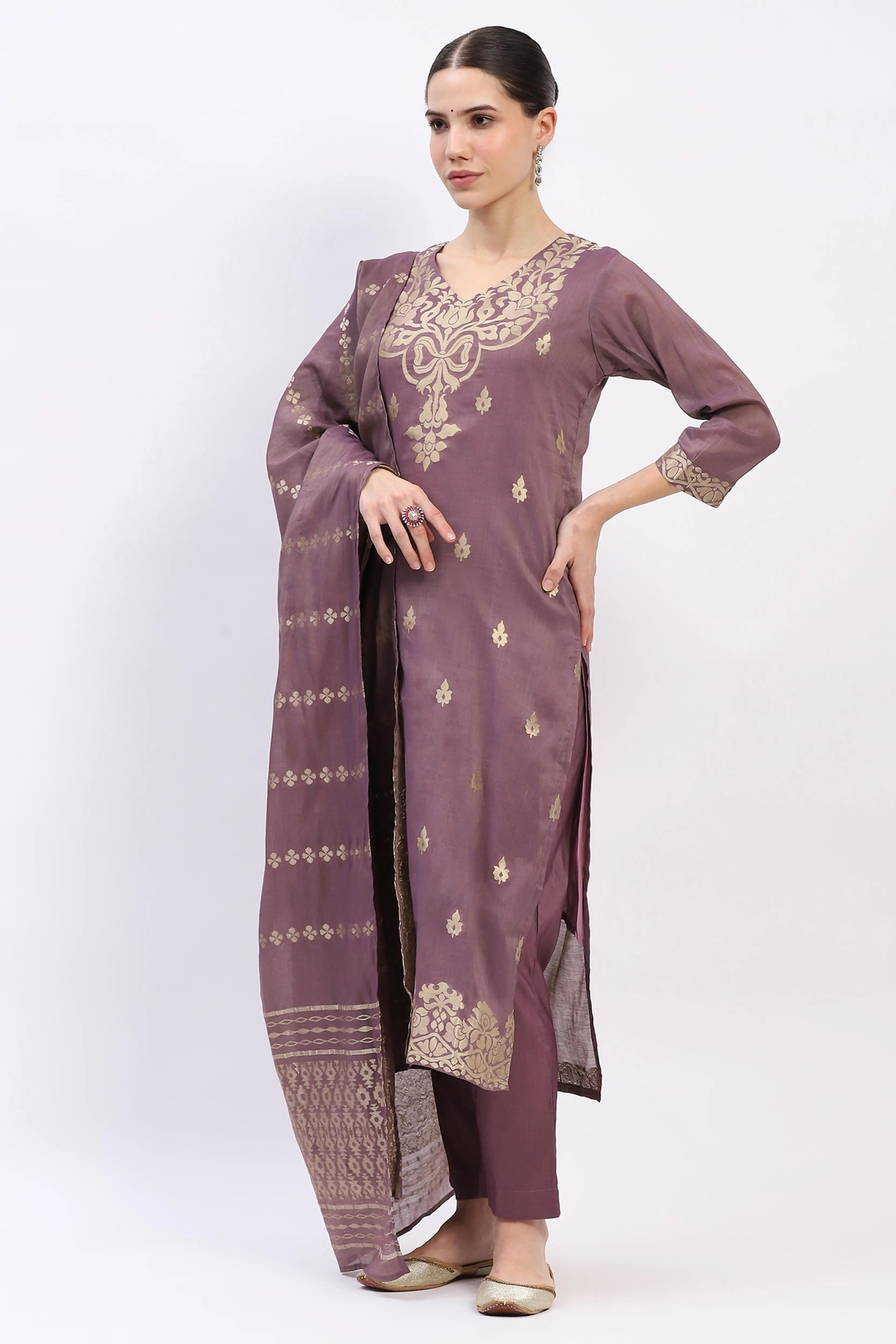 Festive Chanderi Ethnic Suit Set - Global Republic