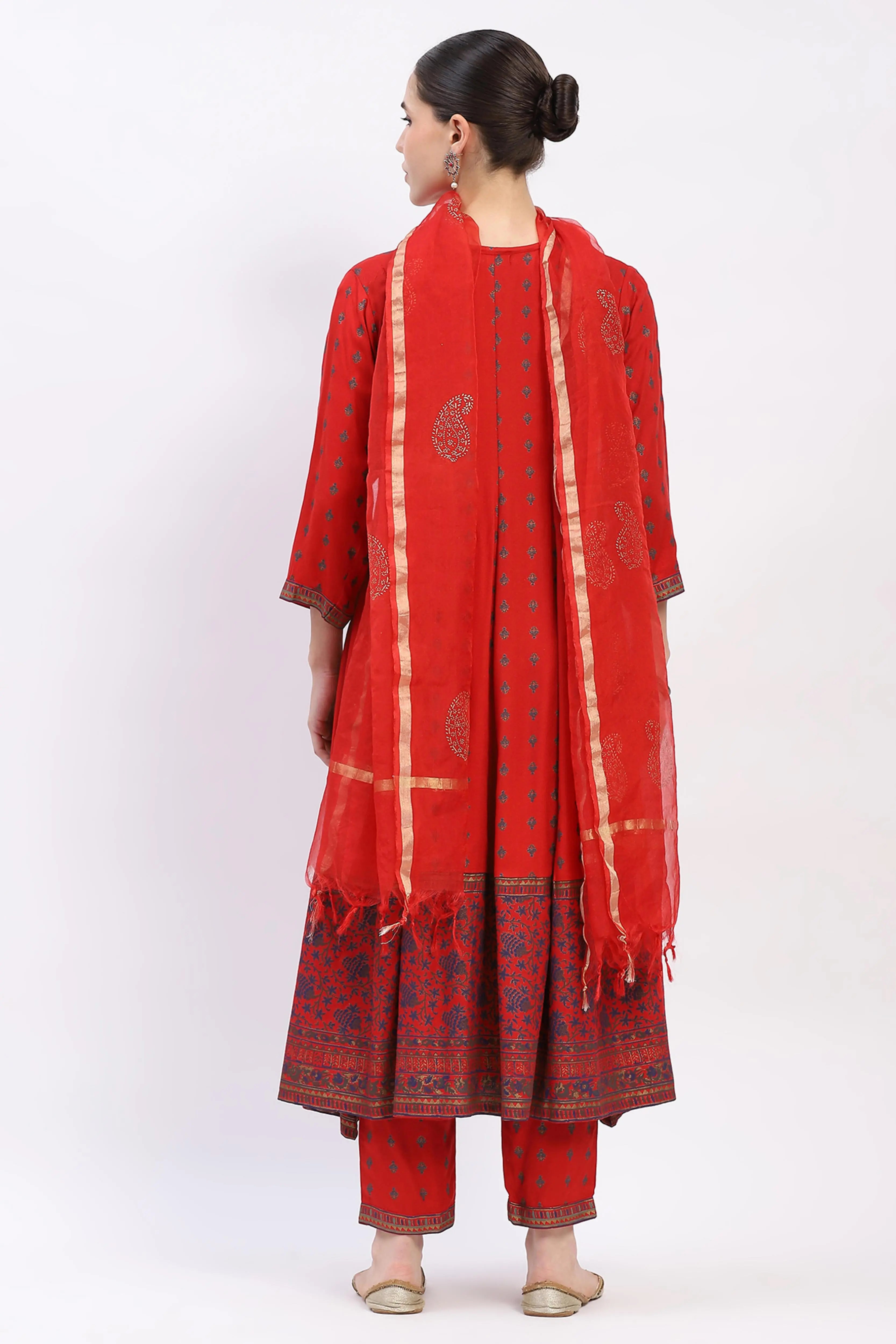 Foil-Printed Muslin Anarkali Suit Set - Global Republic