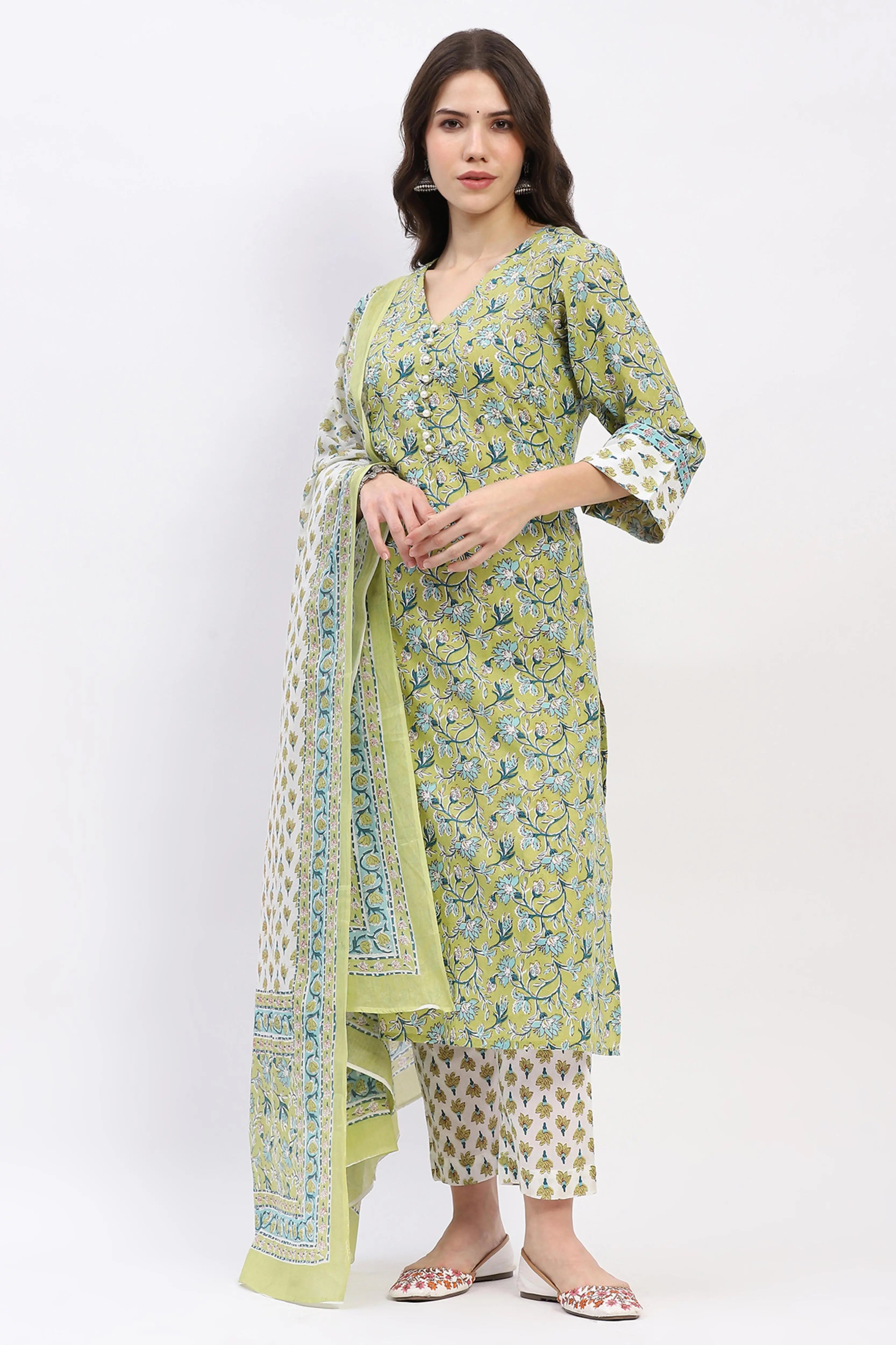 Floral Printed Cotton Suit Set - Global Republic