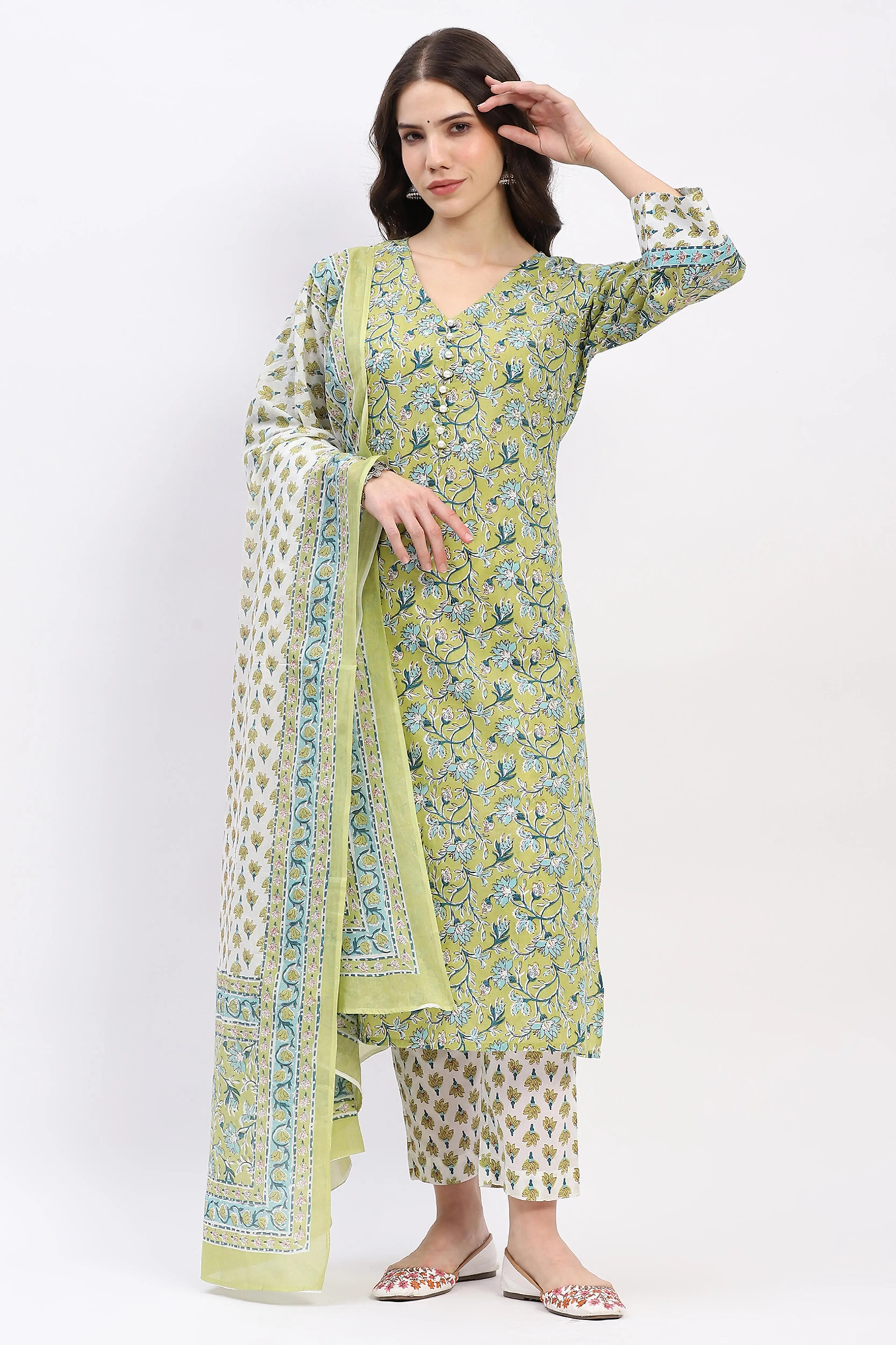 Floral Printed Cotton Kurta Set - Global Republic