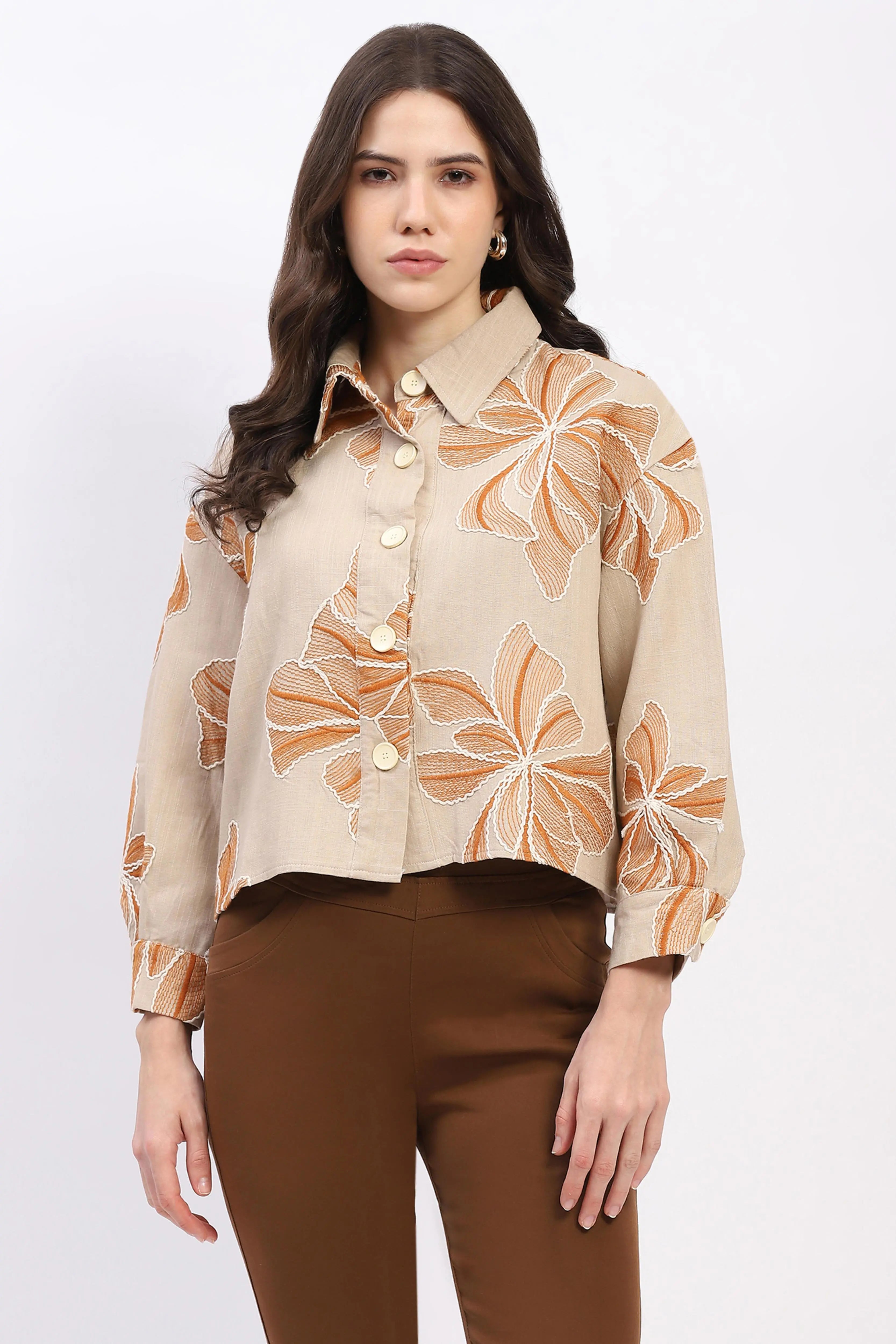 Oversized Floral Embroidered Shacket - Global Republic