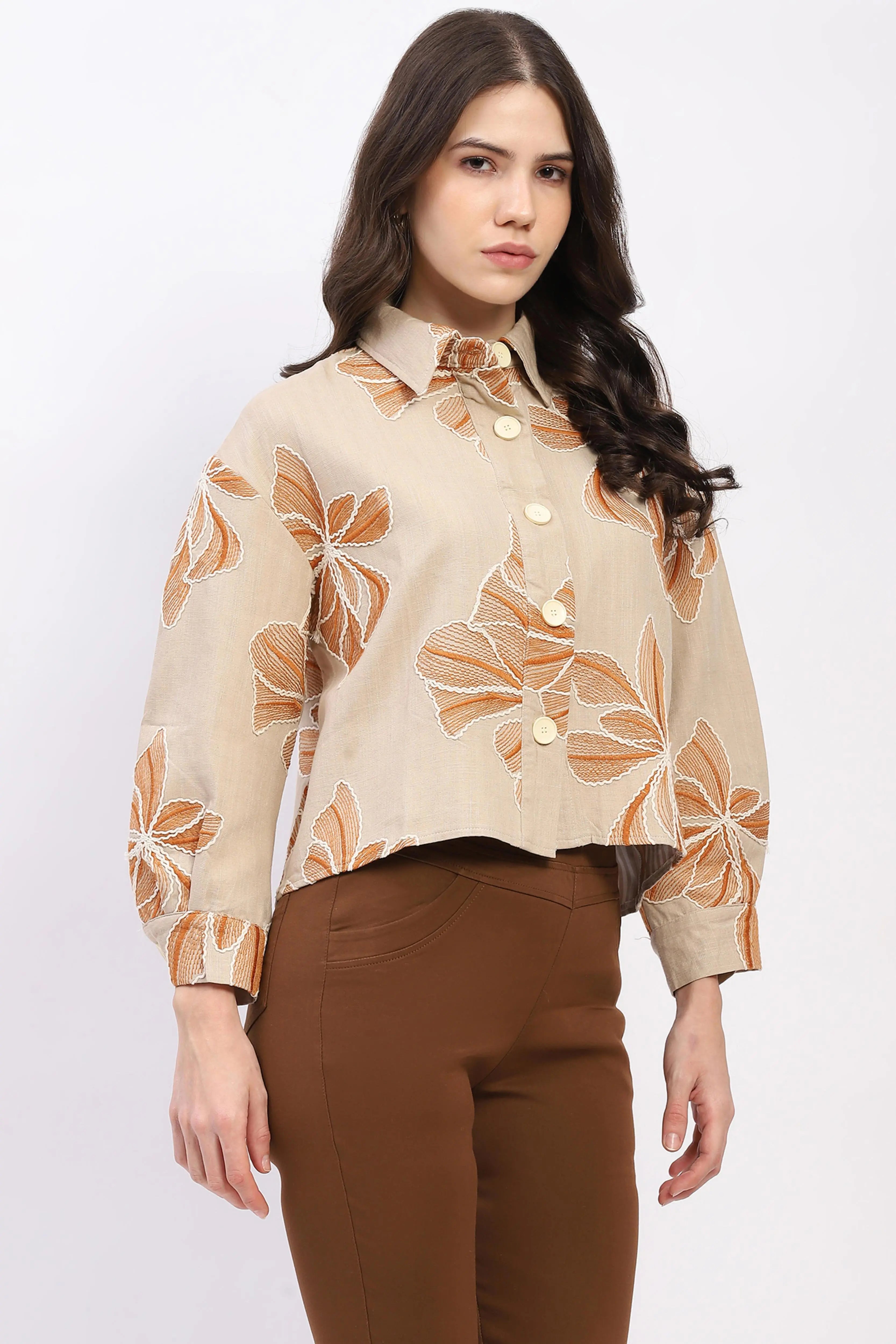 Oversized Floral Embroidered Shacket - Global Republic