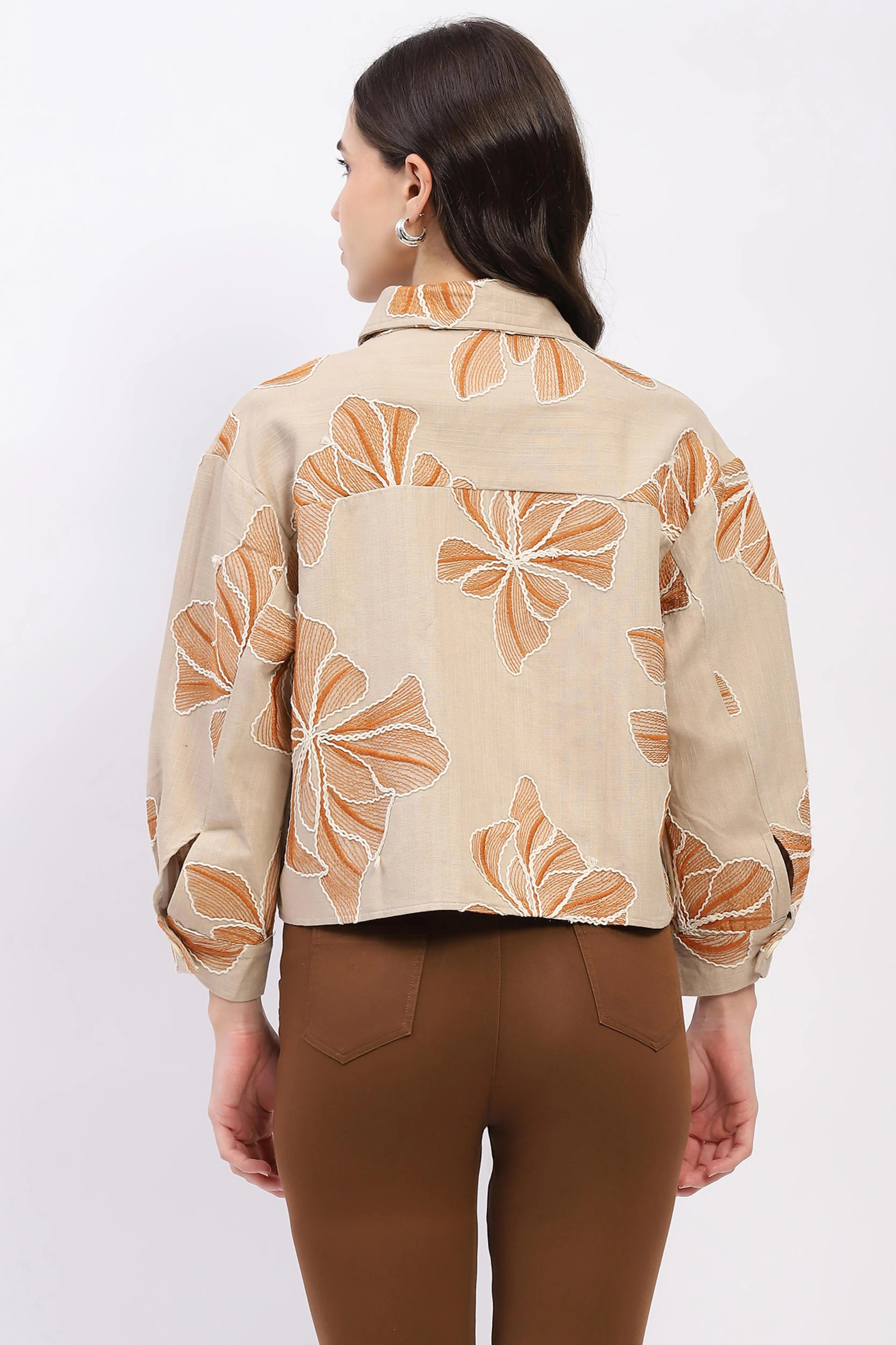 Oversized Floral Embroidered Shacket - Global Republic