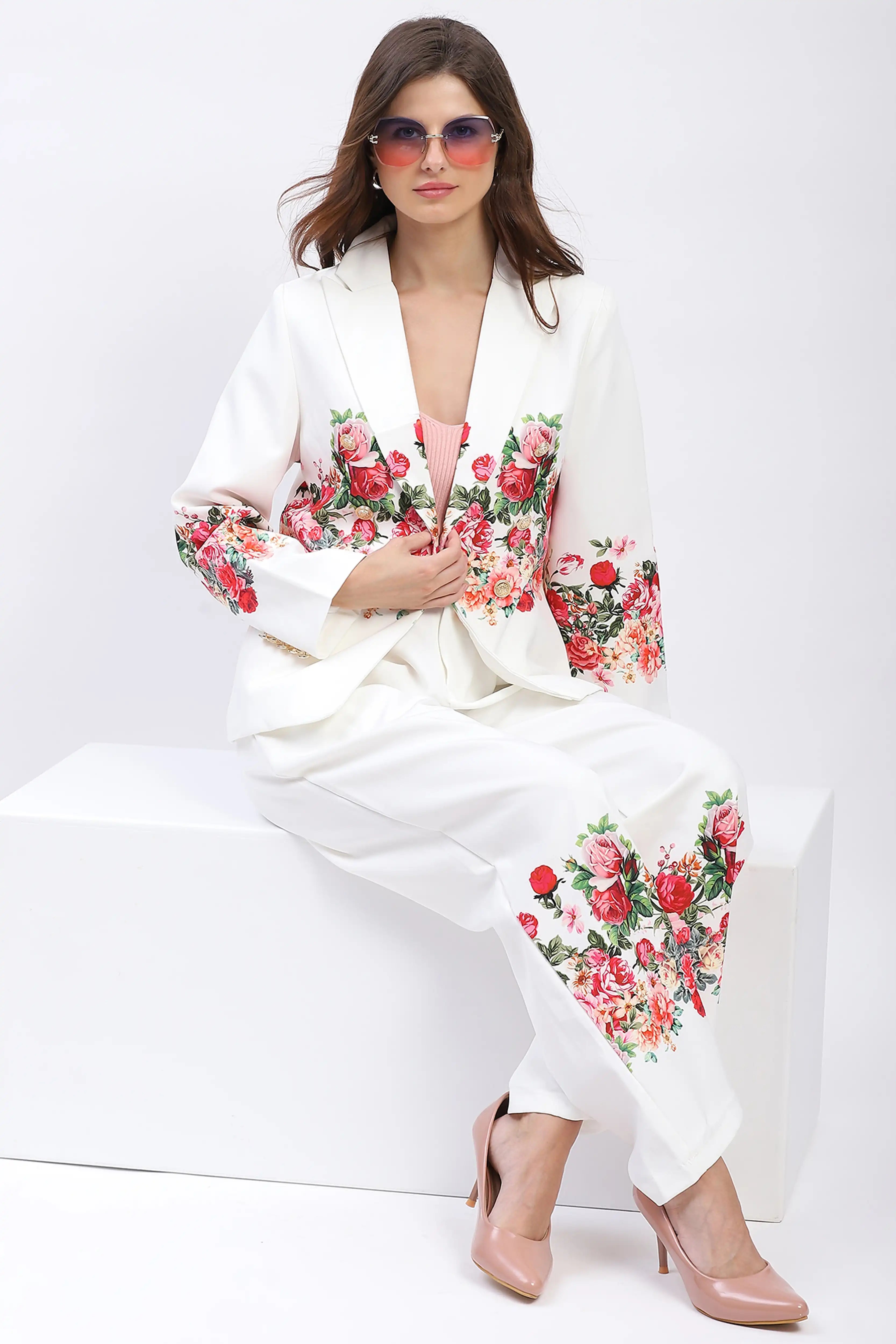 Floral Placement Print Coat