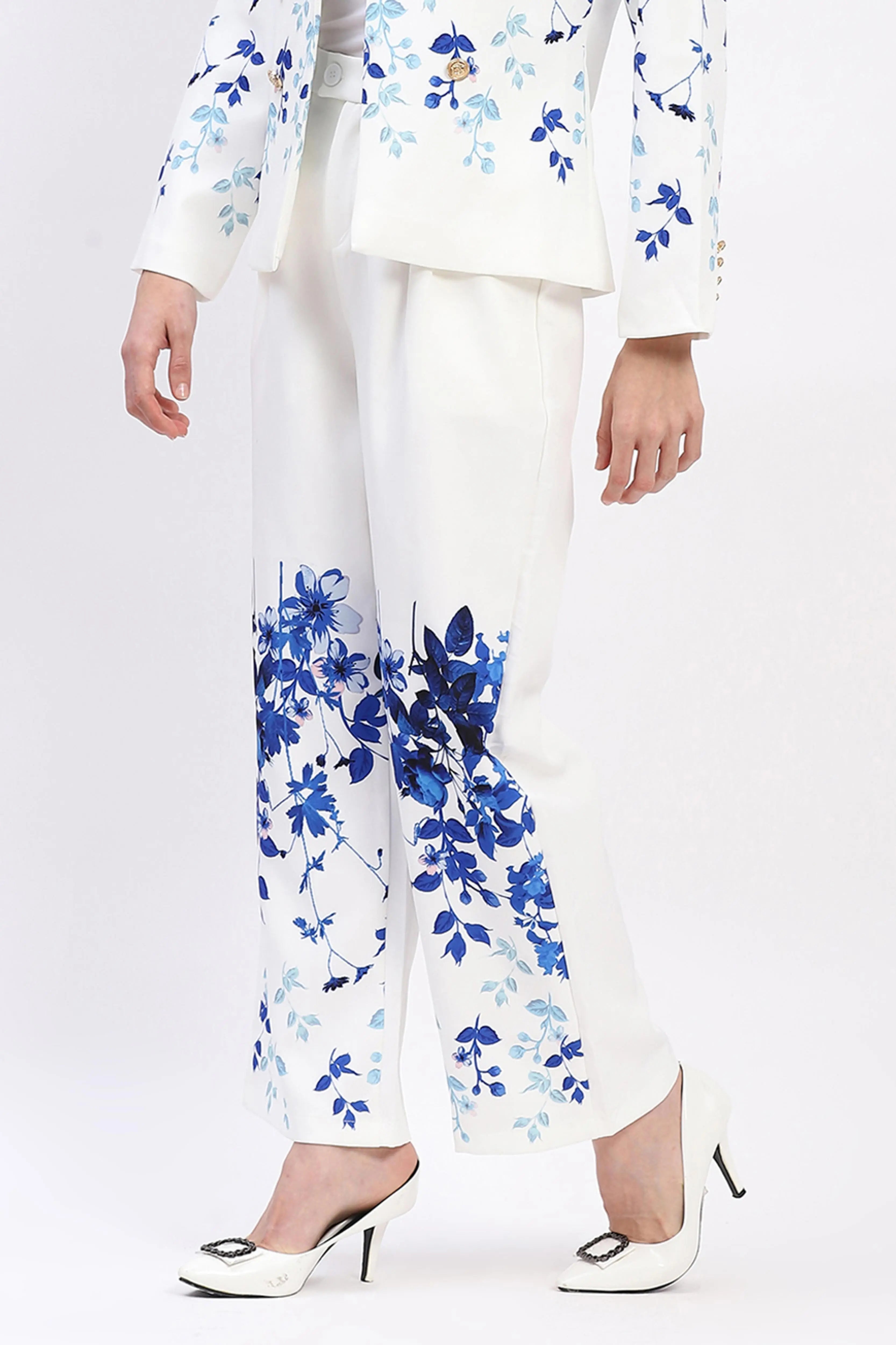 Elegant Floral Straight-Fit Trousers - Global Republic