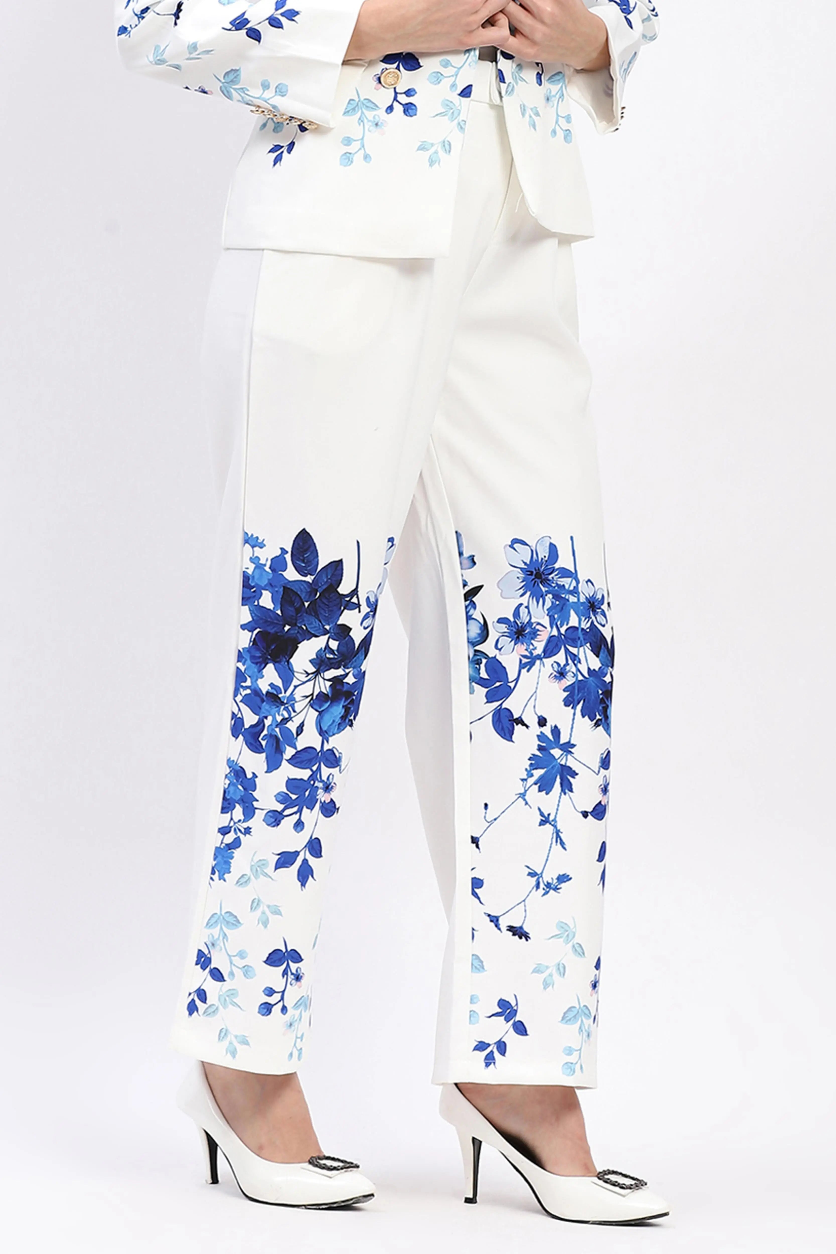 Elegant Floral Straight-Fit Trousers - Global Republic