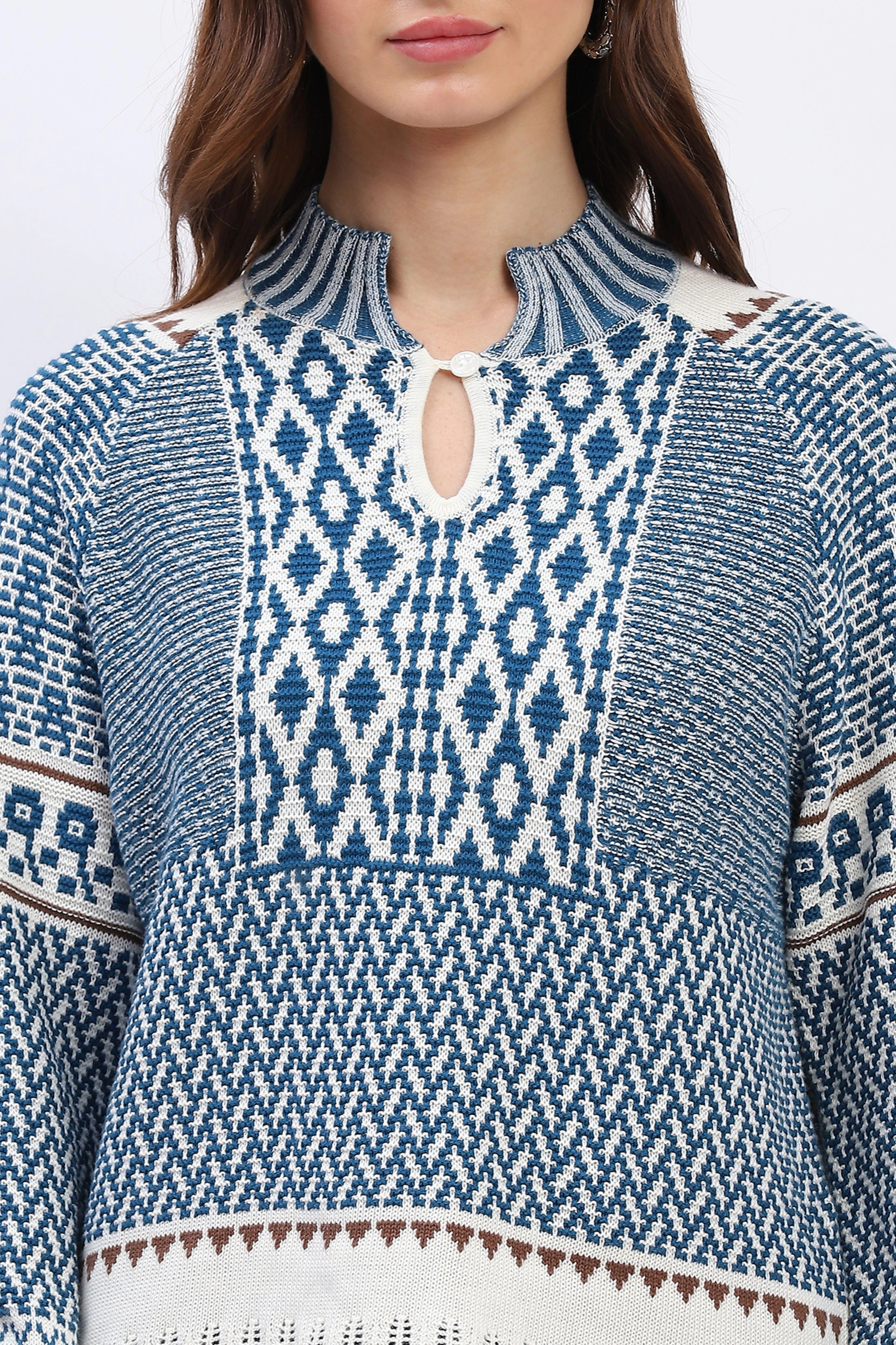 Woven Blue Wool Blend Pullover - Global Republic